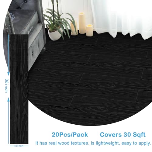 Peel and Stick Vinyl Floor Tile 20-Pack Black Wood Plank P738691