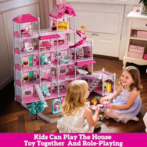 Indoor Playset with 4 Storeys 11 Rooms 2 Dolls M865336