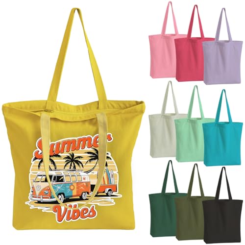 10 Pack Canvas Tote Bag with Zipper D52502