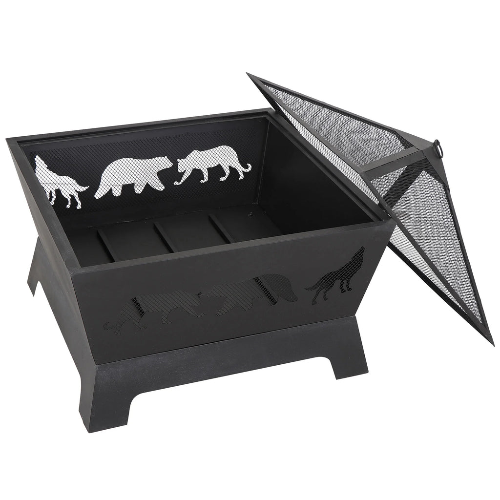 26 Metal Pyramidal Fire Pit with Cover&Poker F7851