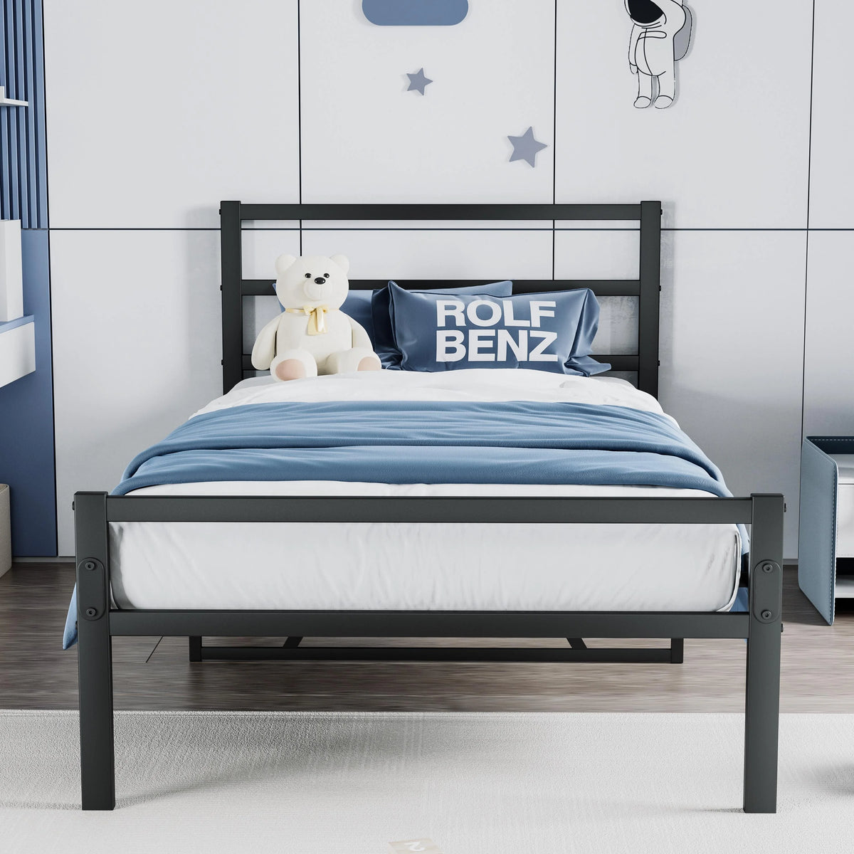 Black Metal Platform Bed with Headboard and Footboard V29009