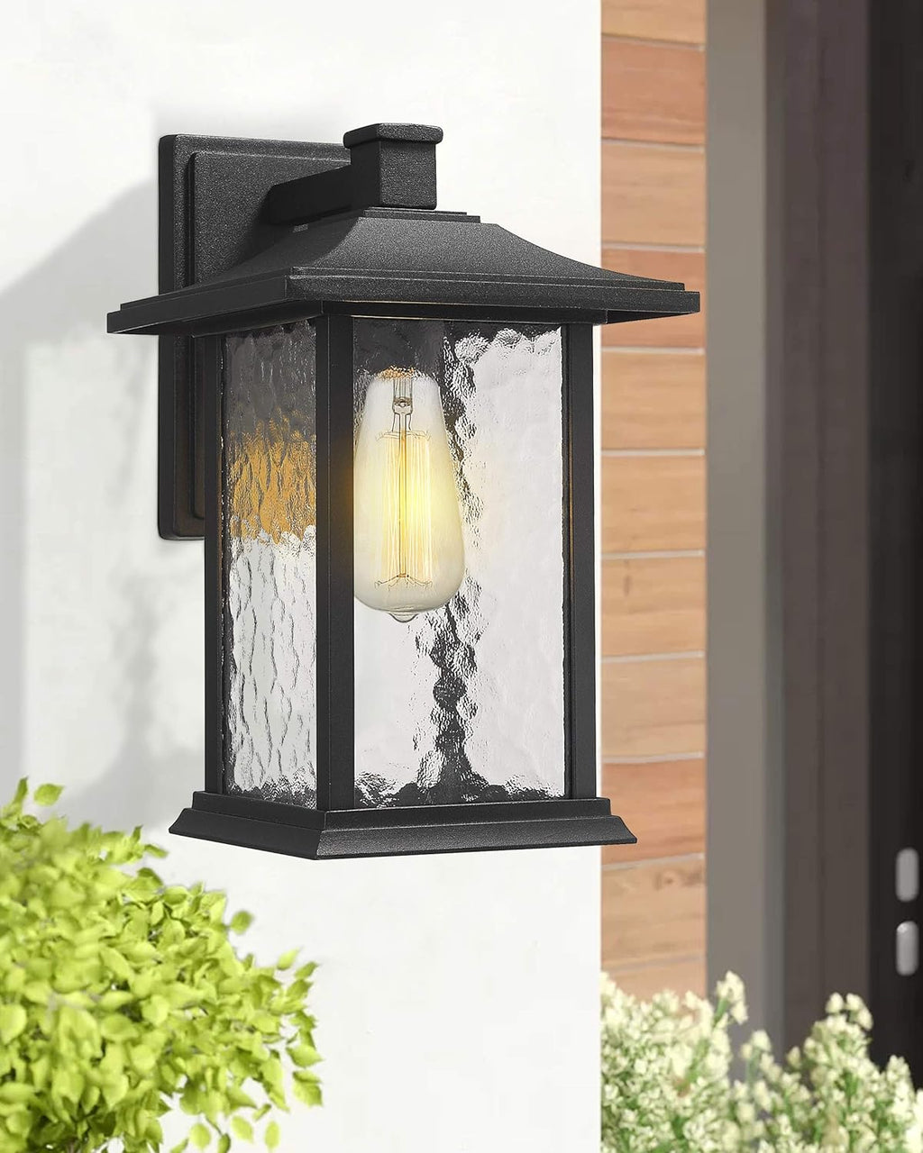 Set of 2 Sand Textured Black Aluminum Outdoor Wall Lights F94484
