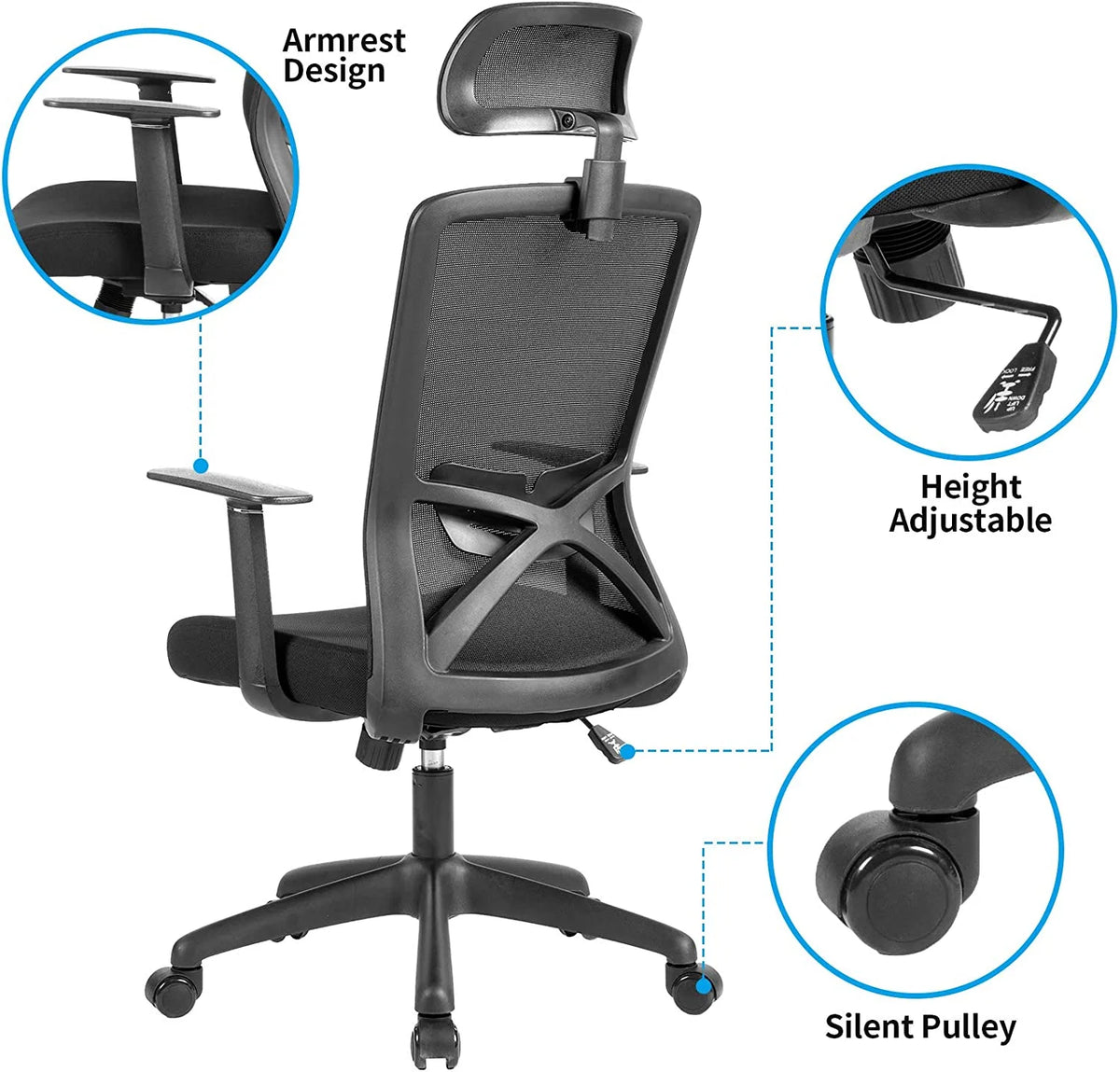 Black Ergonomic High Back Mesh Office Chair with Lumbar Support and Headrest P667192