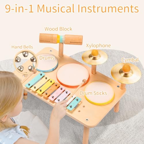 Kids Drum Set with Xylophone Cymbals Bell and Tone Block B428929