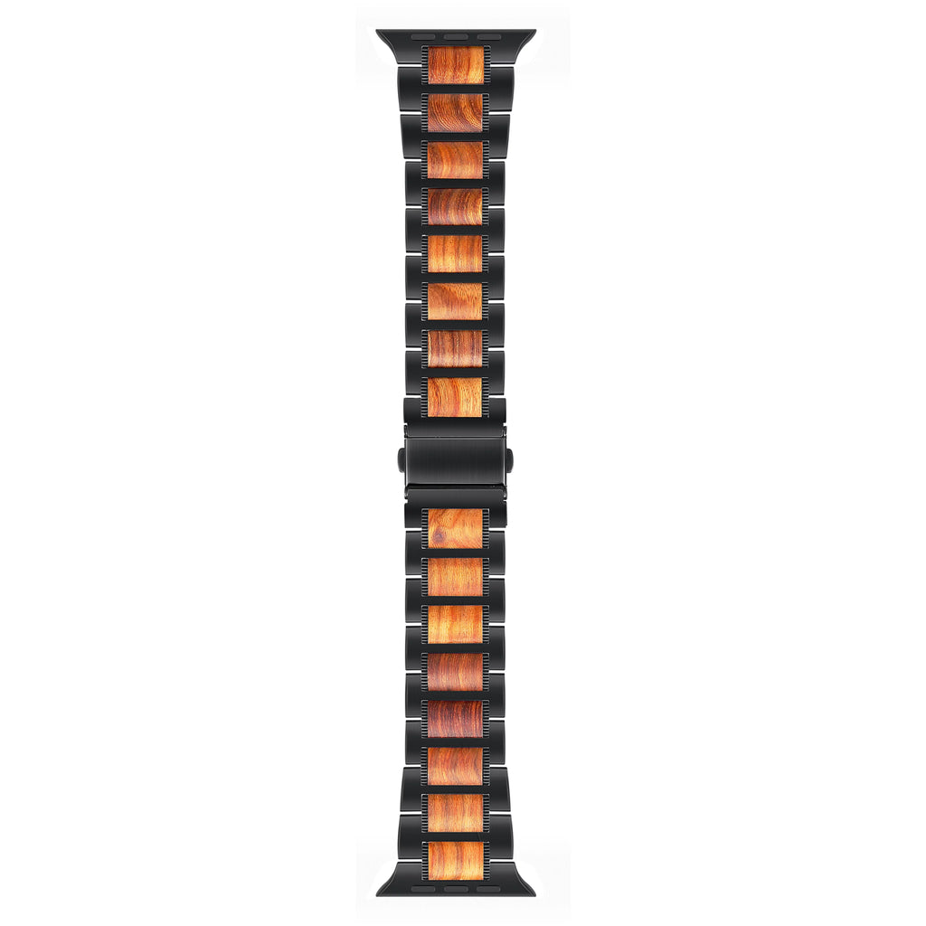 Black Stainless Steel & Wood Watch Band 42mm/44mm/45mm/49mm O788