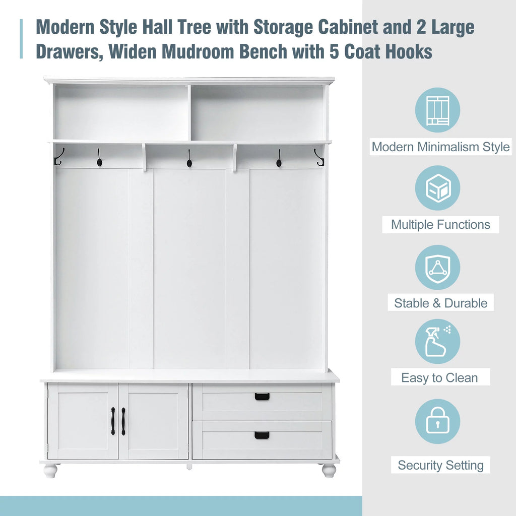 White Hall Tree with Storage Cabinet and 2 Drawers N7673