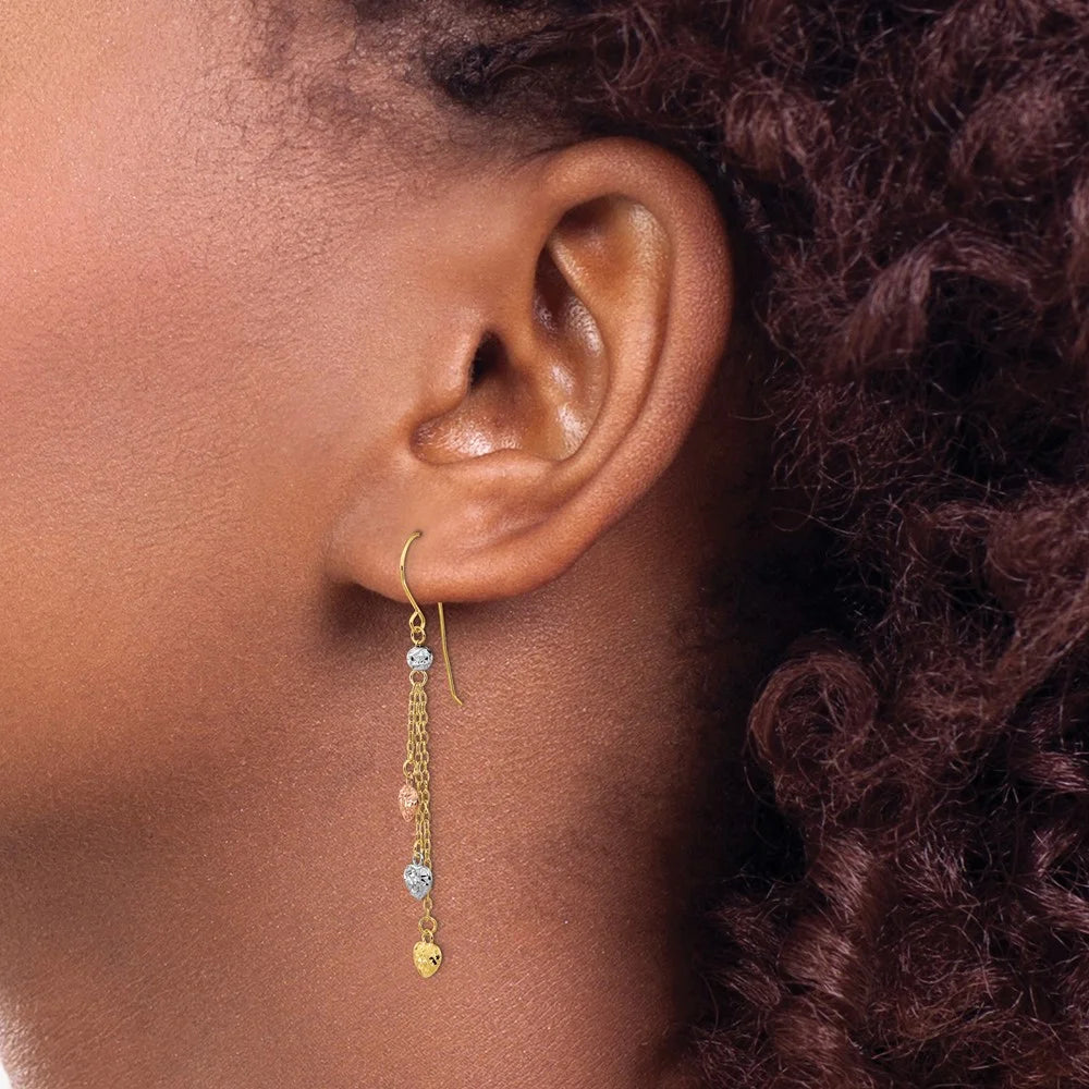 14 Karat Tri-color Diamond-cut Dangle Earrings I488750