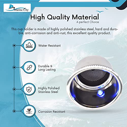 Blue LED Light Cup Holder with Drain Stainless Steel Pack of 1 T58666