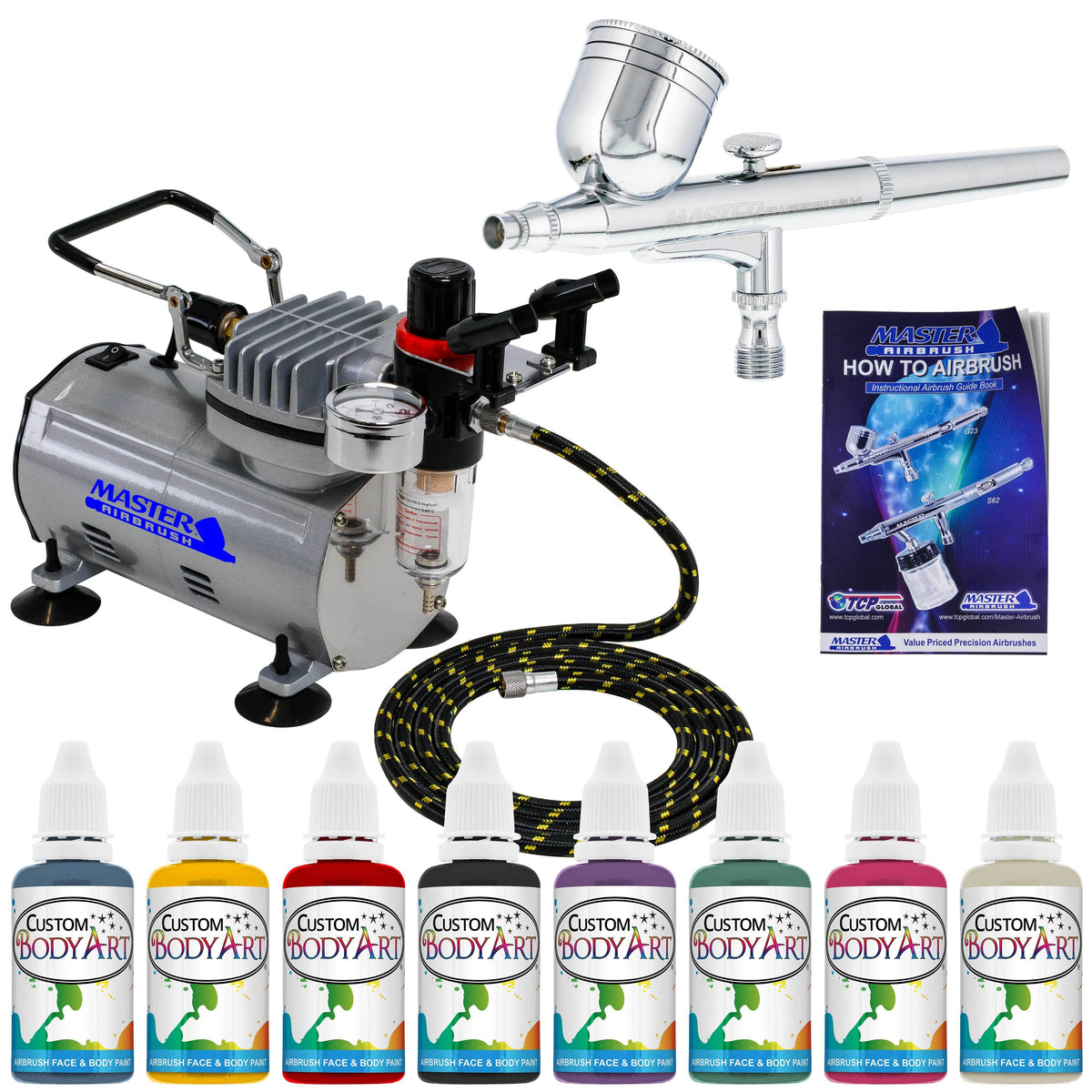 Airbrush Face Paint Kit 8 Colors Air Compressor Tattoo Stencil V898703