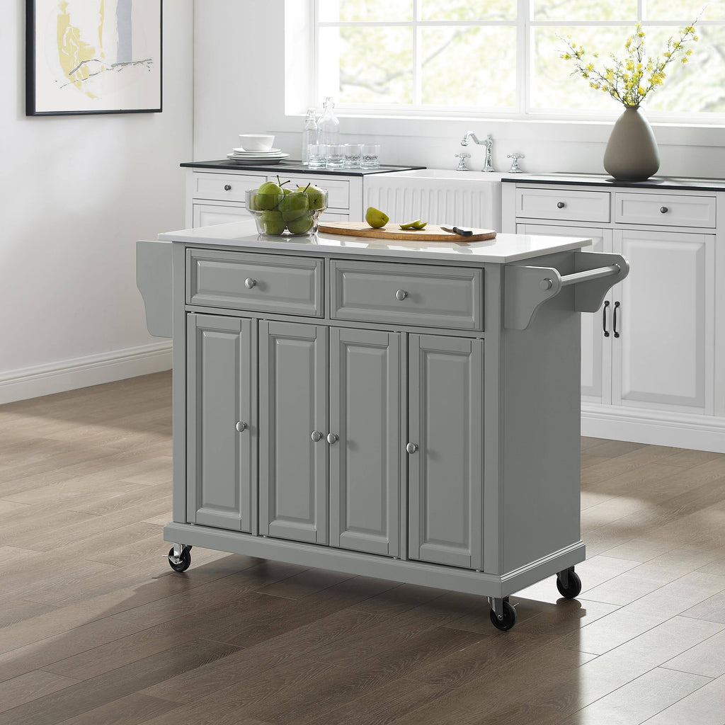 Full Size Granite Top Kitchen Cart/Island Gray/White F572