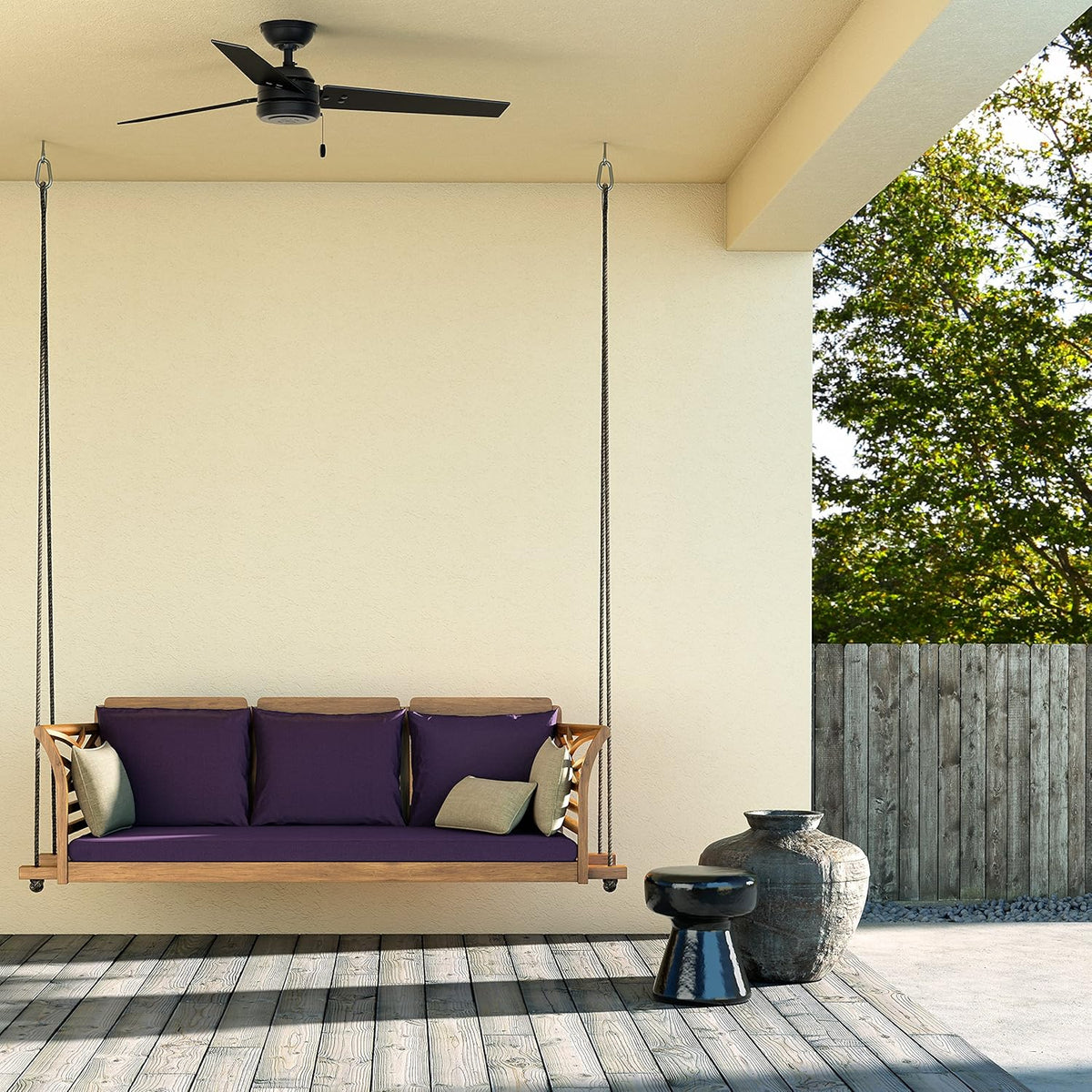 Indoor Outdoor Ceiling Fan with Pull Chain Control, 52, Matte Black N3149