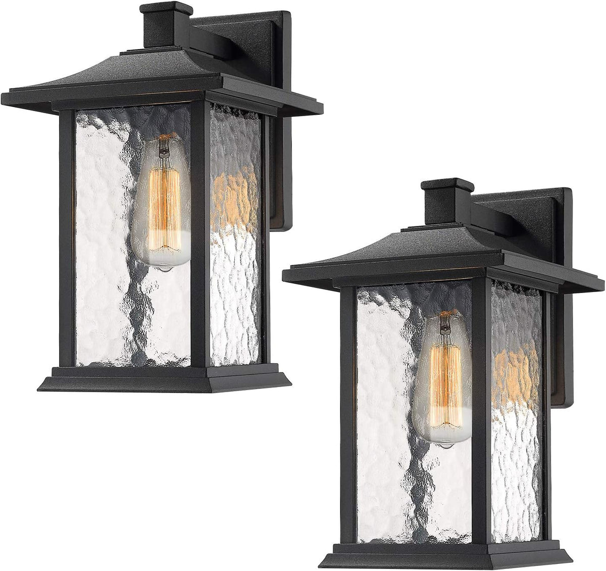 Set of 2 Sand Textured Black Aluminum Outdoor Wall Lights F94484