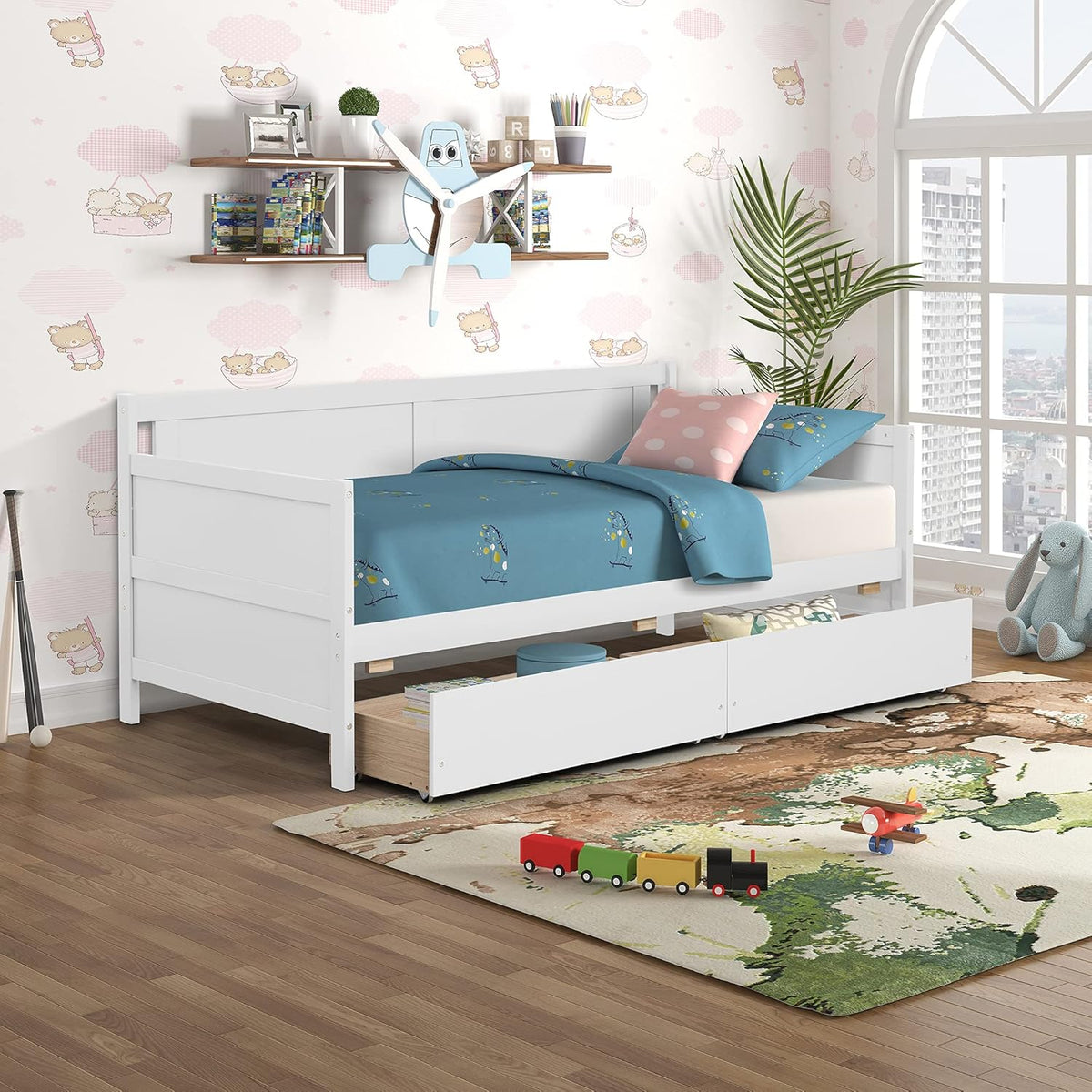 Twin White Daybed Frame with 2 Storage Drawers O25162