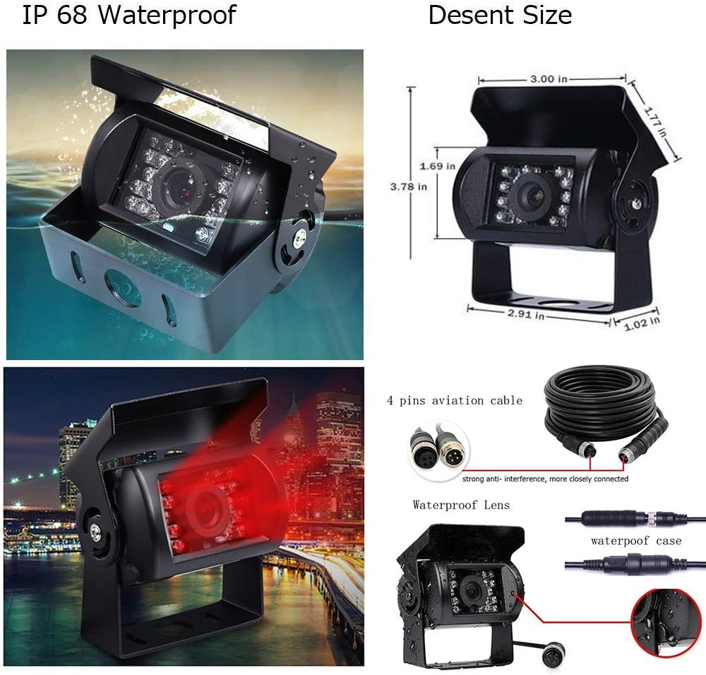 Hard Wired Backup Camera 9'' Quad Split Screen HD Monitor System Pack of 2 A917