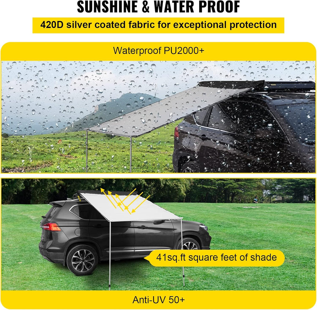 5'x8.2' Retractable Waterproof UV50+ Car Side Awning with Carry Bag O450557