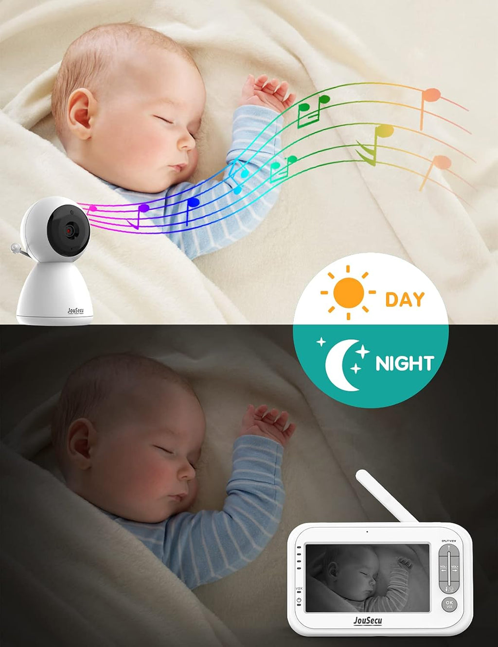 Baby Monitor with 2 Camera and Audio 4.3 Inches LCD Split Screen W100265