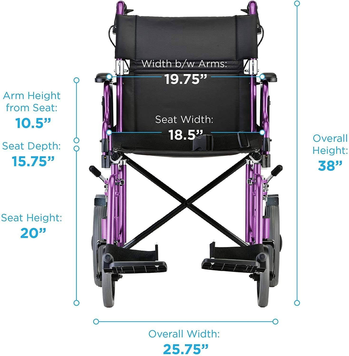Lightweight Transport Chair with 12” Rear Wheels Blue C3868