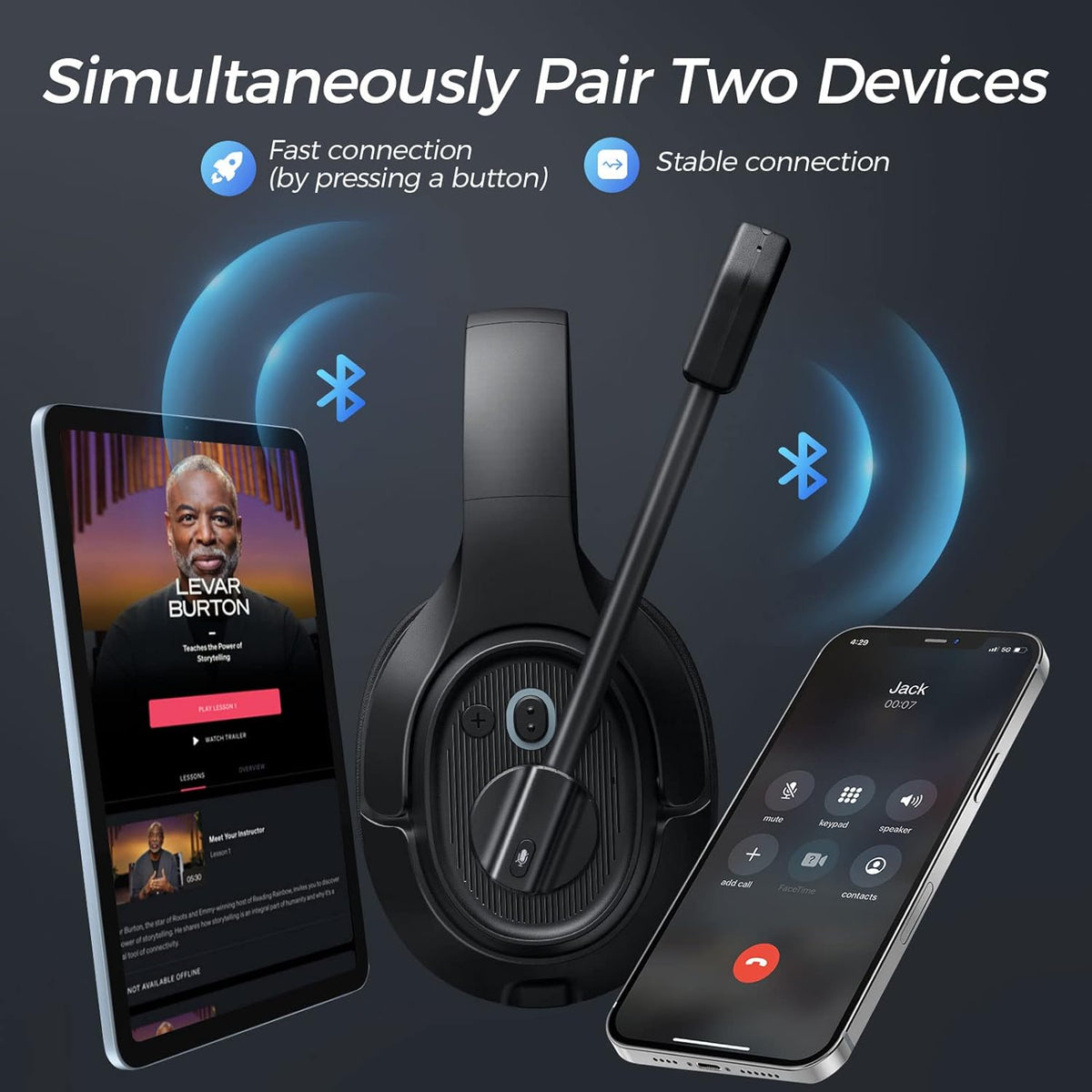 Bluetooth Headset with Microphone Noise Cancelling Wireless Headphone T870