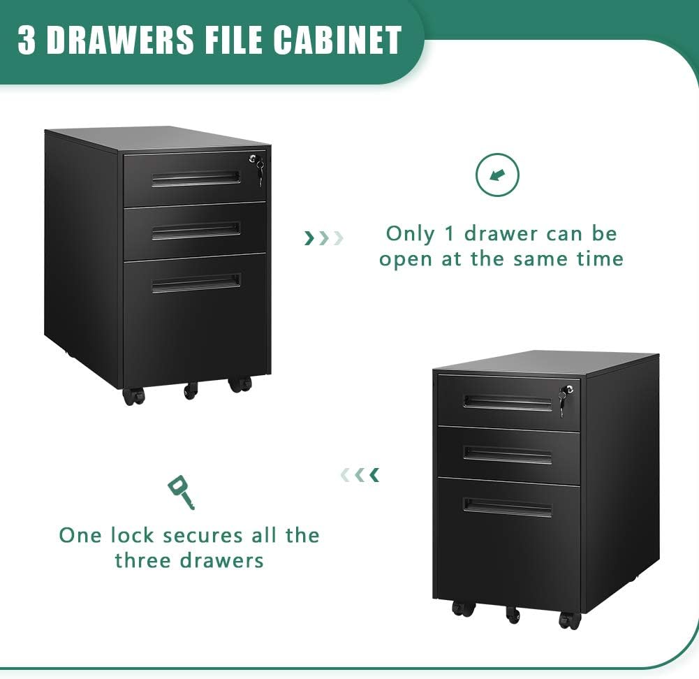 3 Drawer Metal File Cabinet with Lock U19276