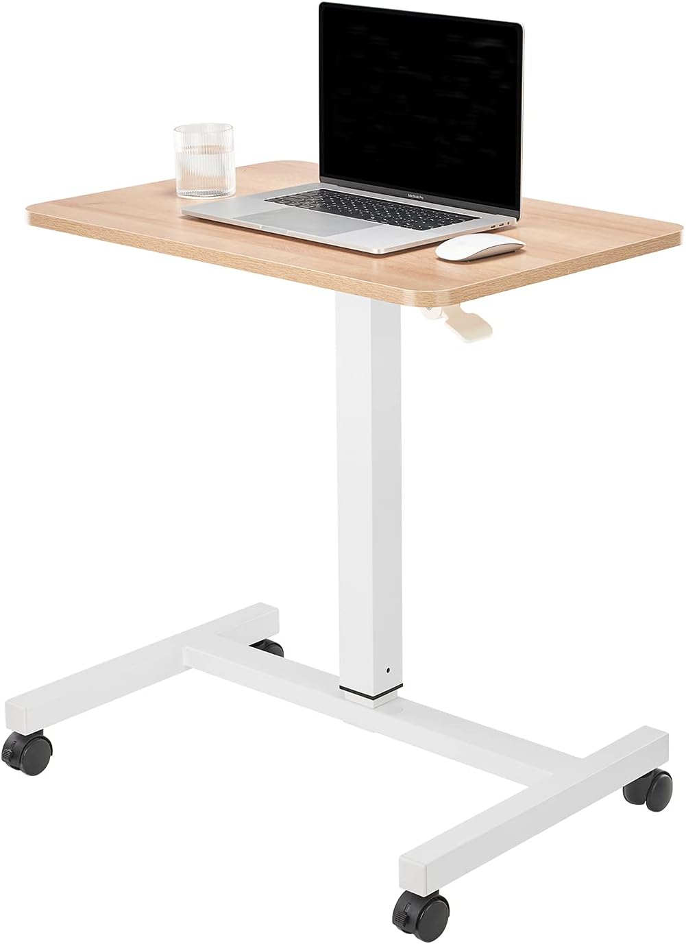 White Pneumatic Sit to Stand Laptop Desk with Lockable Wheels V533866