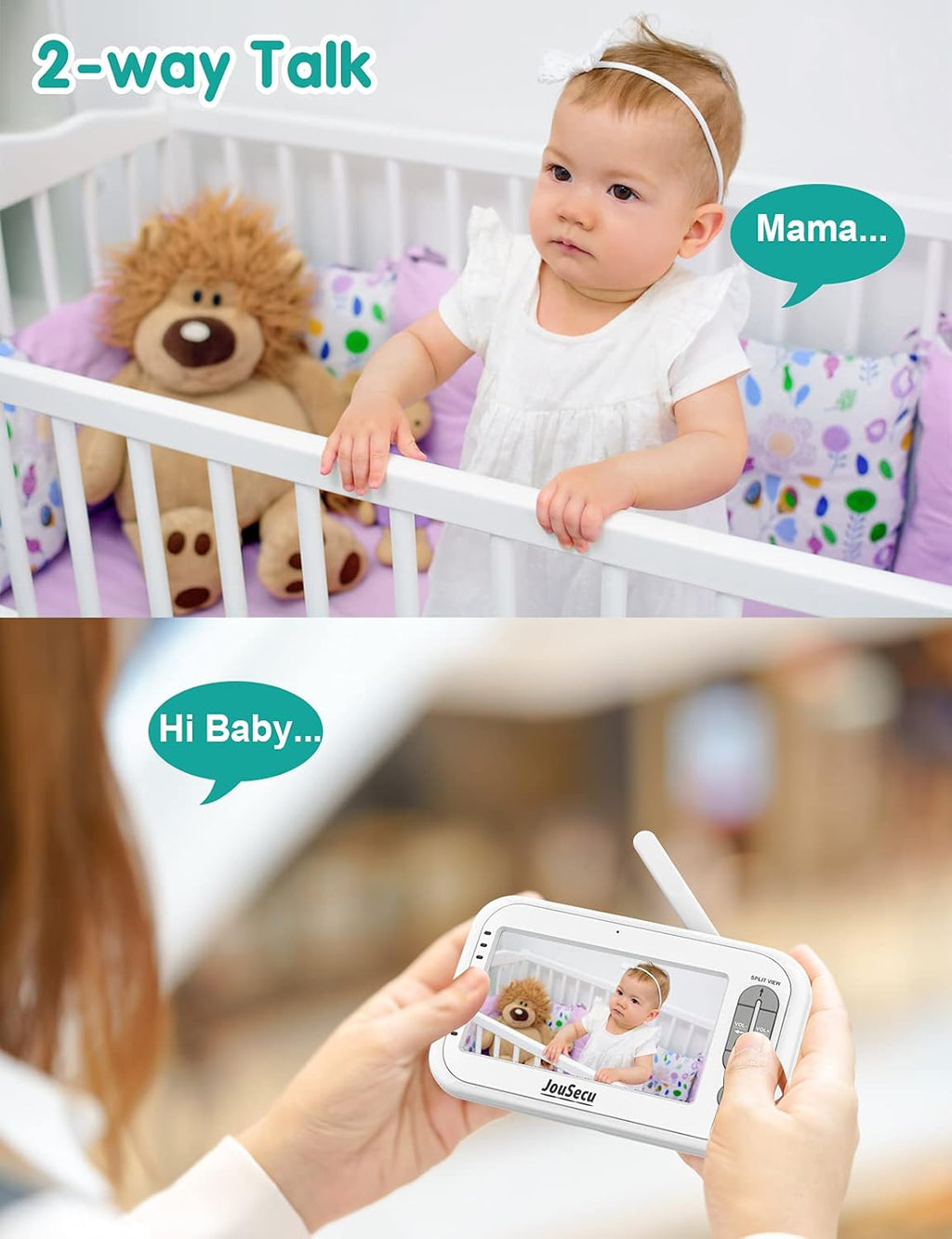 Baby Monitor with 2 Camera and Audio 4.3 Inches LCD Split Screen W100265