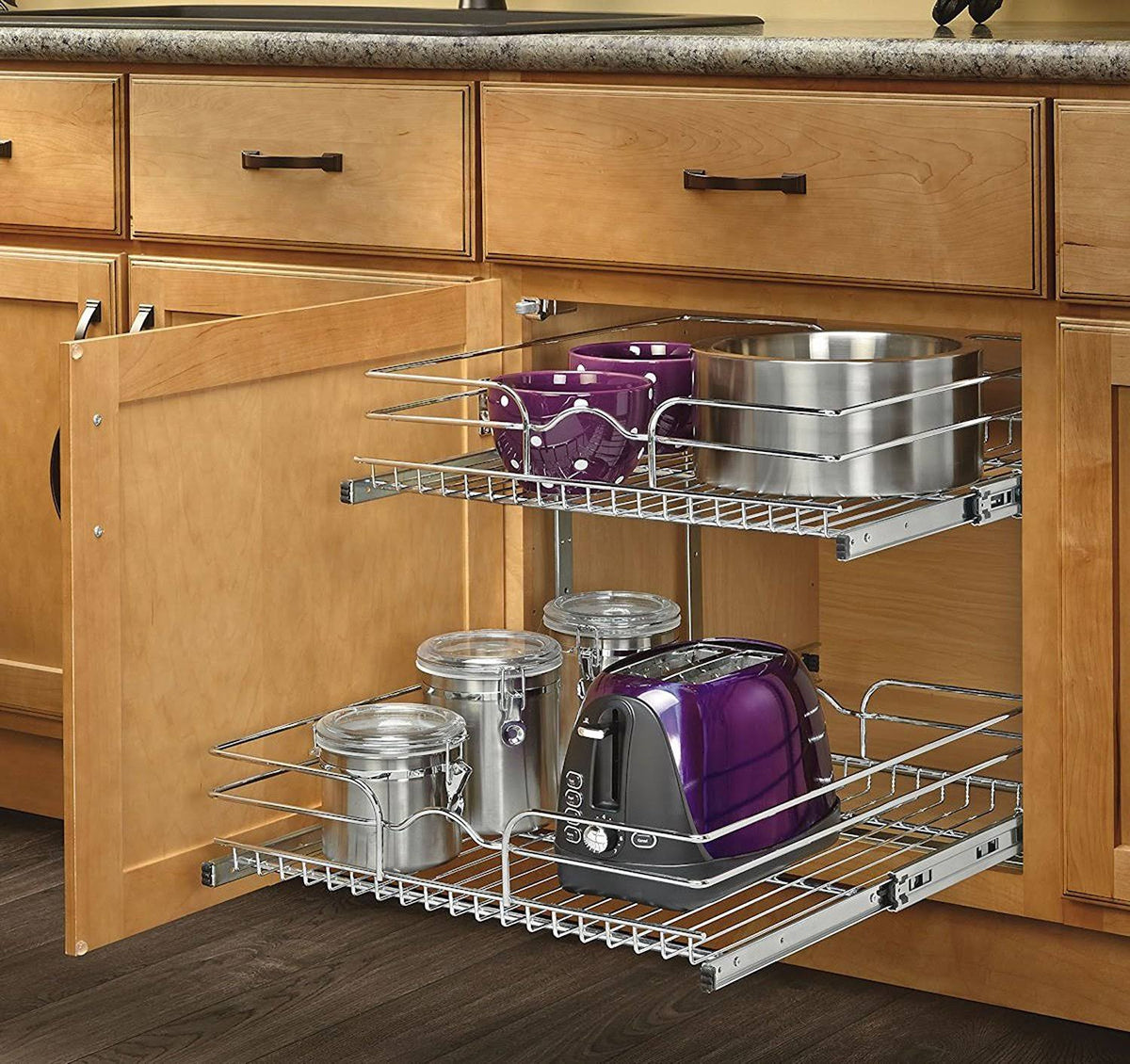 Two Tier Pull Out Base Cabinet Wire Basket Organizer M8700