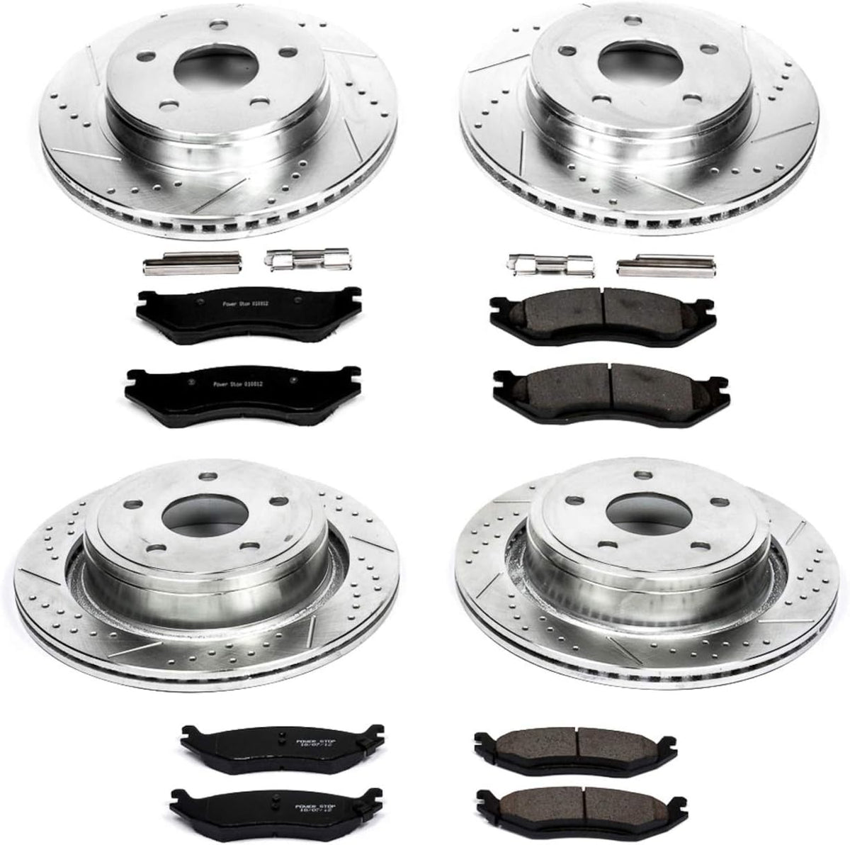 Front and Rear Carbon Fiber Brake Pads with Drilled & Slotted Brake Rotors Kit L571562