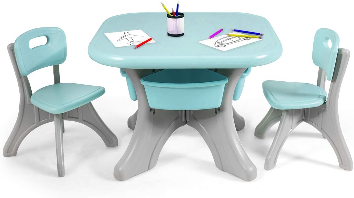Kids Table and Chair Set, 3 Piece Activity Table with Toy Storage Bins, Green W71723
