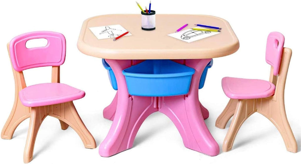 Kids Table and Chair Set, 3 Piece Activity Table with Toy Storage Bins, Green W71723