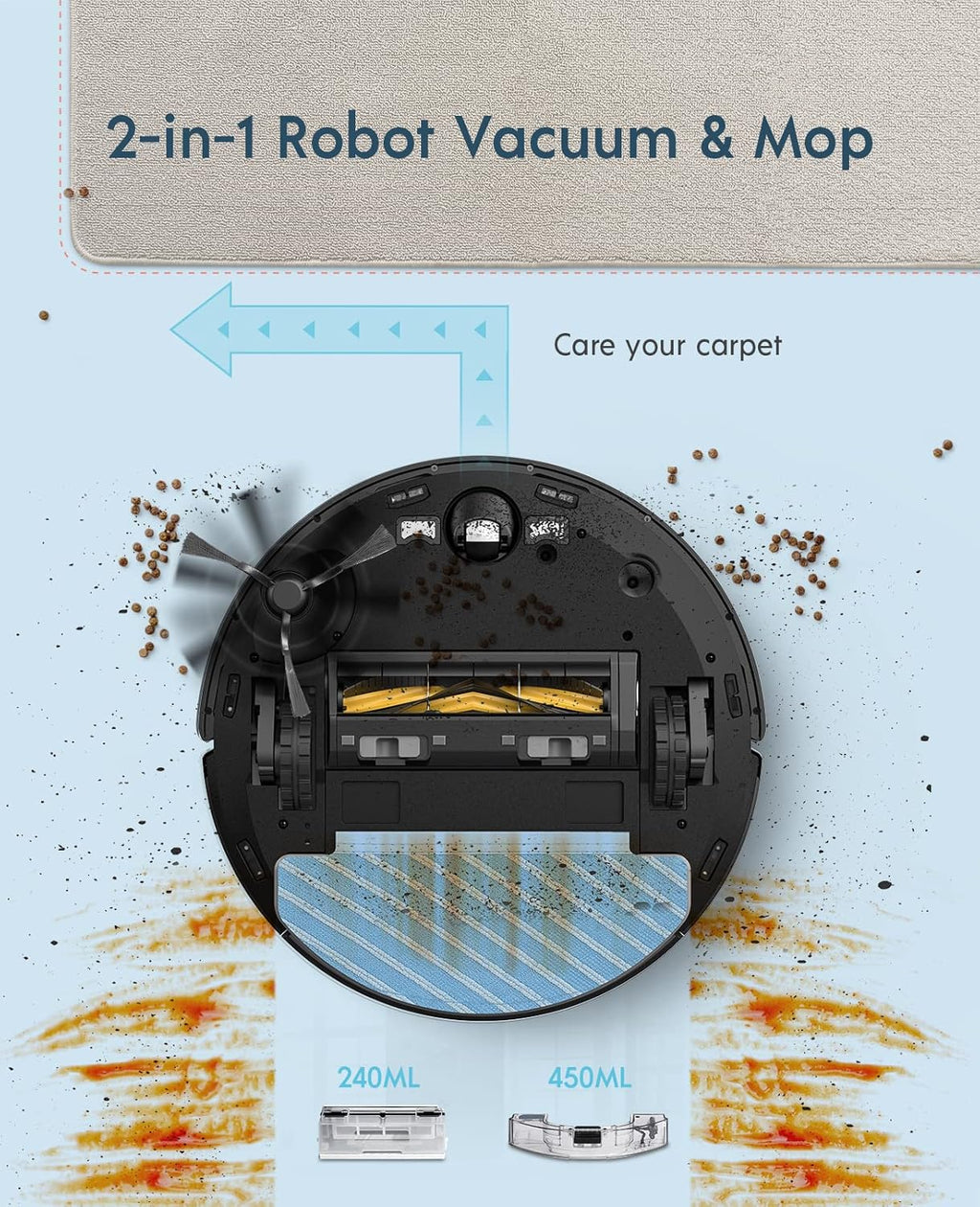 Robot Vacuum and Mop, 3000Pa Suction, 200mins Runtime A7889