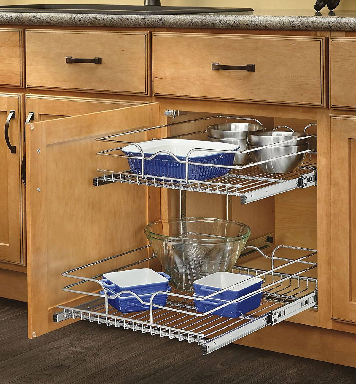 Two Tier Pull Out Base Cabinet Wire Basket Organizer M8700