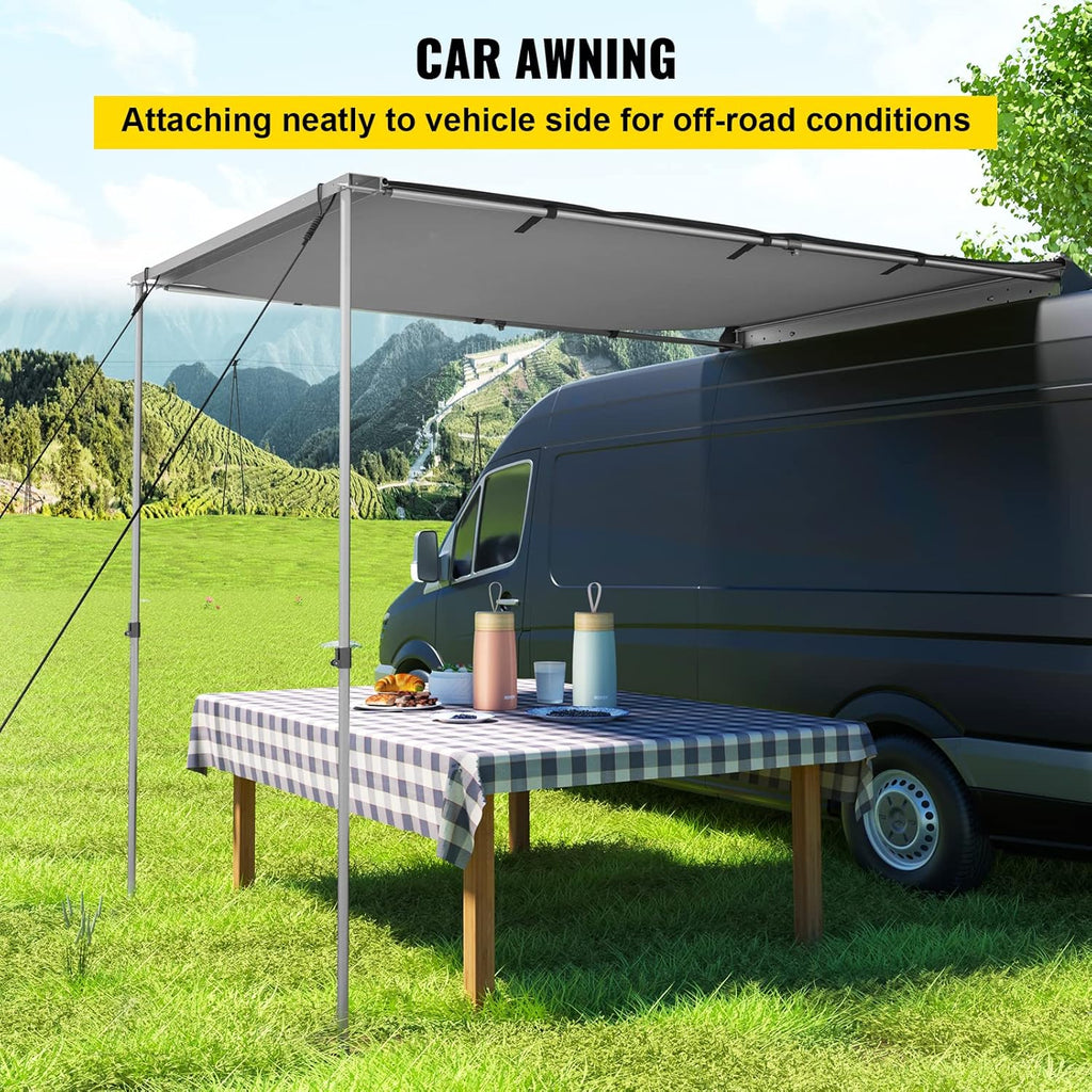 5'x8.2' Retractable Waterproof UV50+ Car Side Awning with Carry Bag O450557