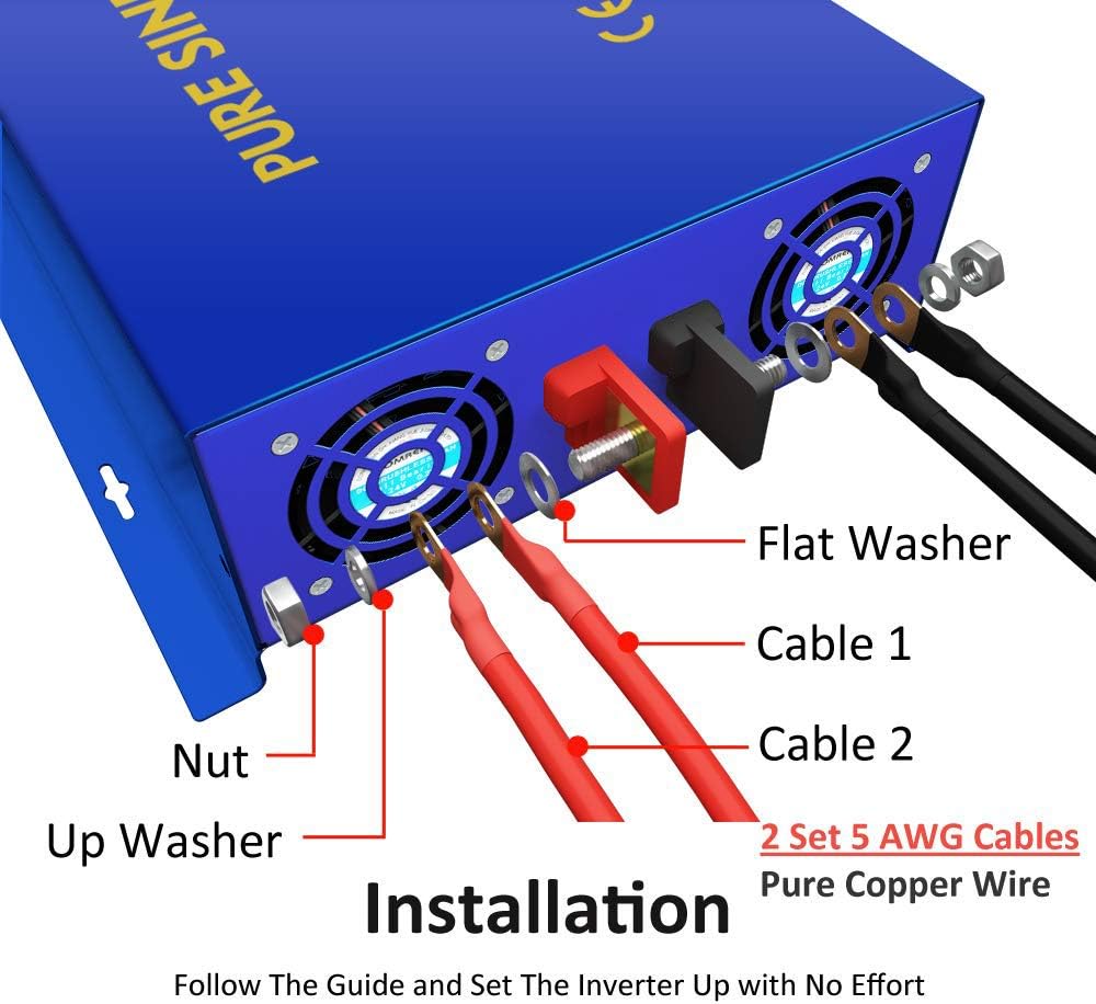 2000 Watt Pure Sine Wave Inverter 24V DC to 110v 120V AC E714