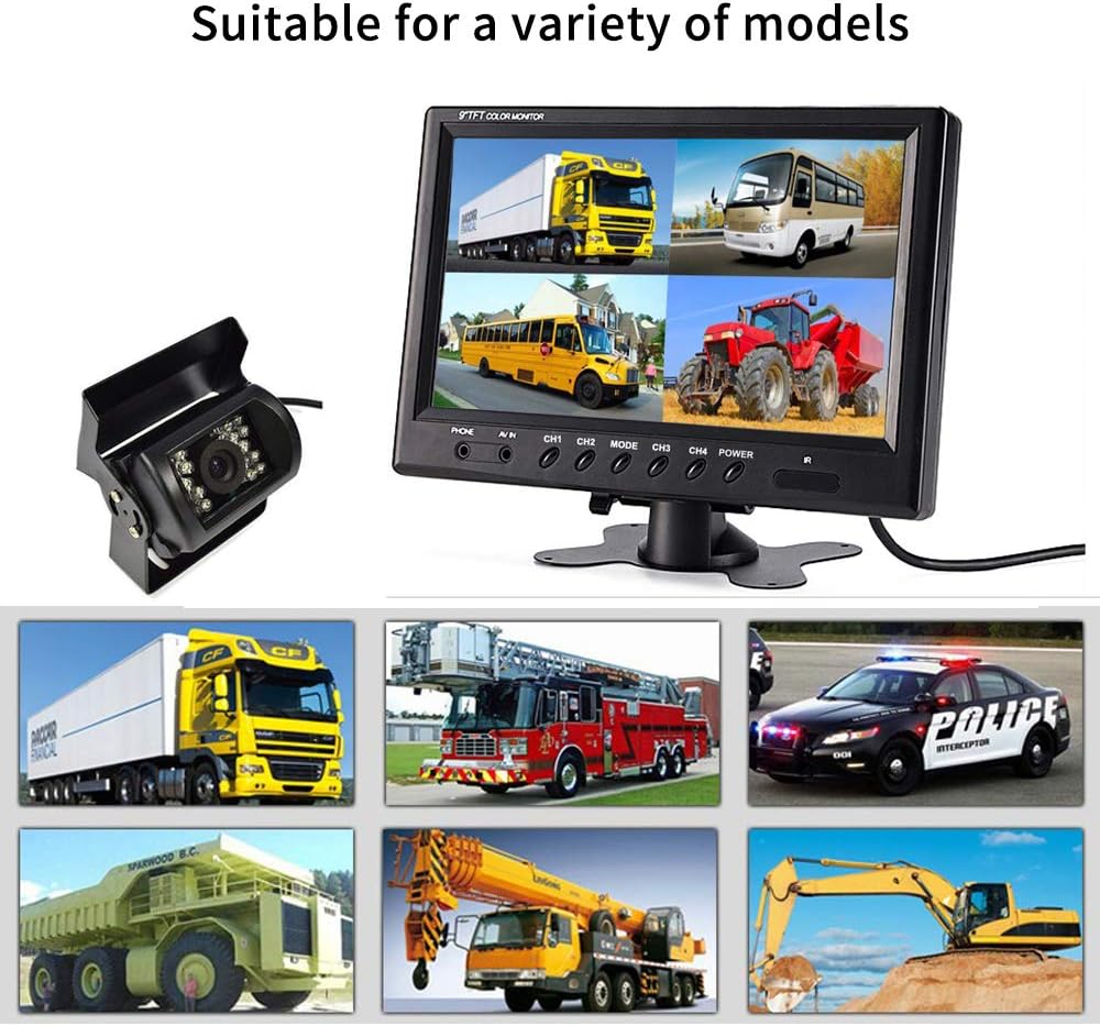 Hard Wired Backup Camera 9'' Quad Split Screen HD Monitor System Pack of 2 A917