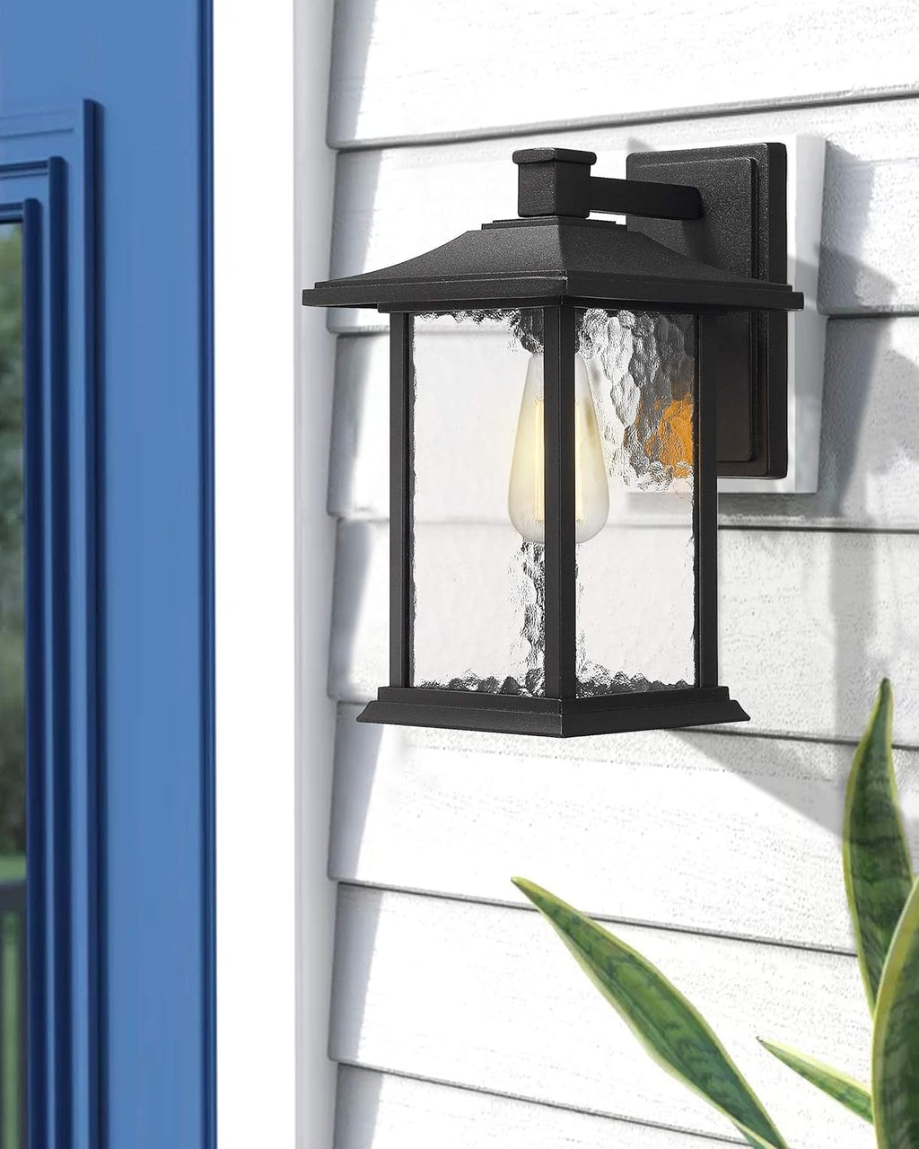 Set of 2 Sand Textured Black Aluminum Outdoor Wall Lights F94484
