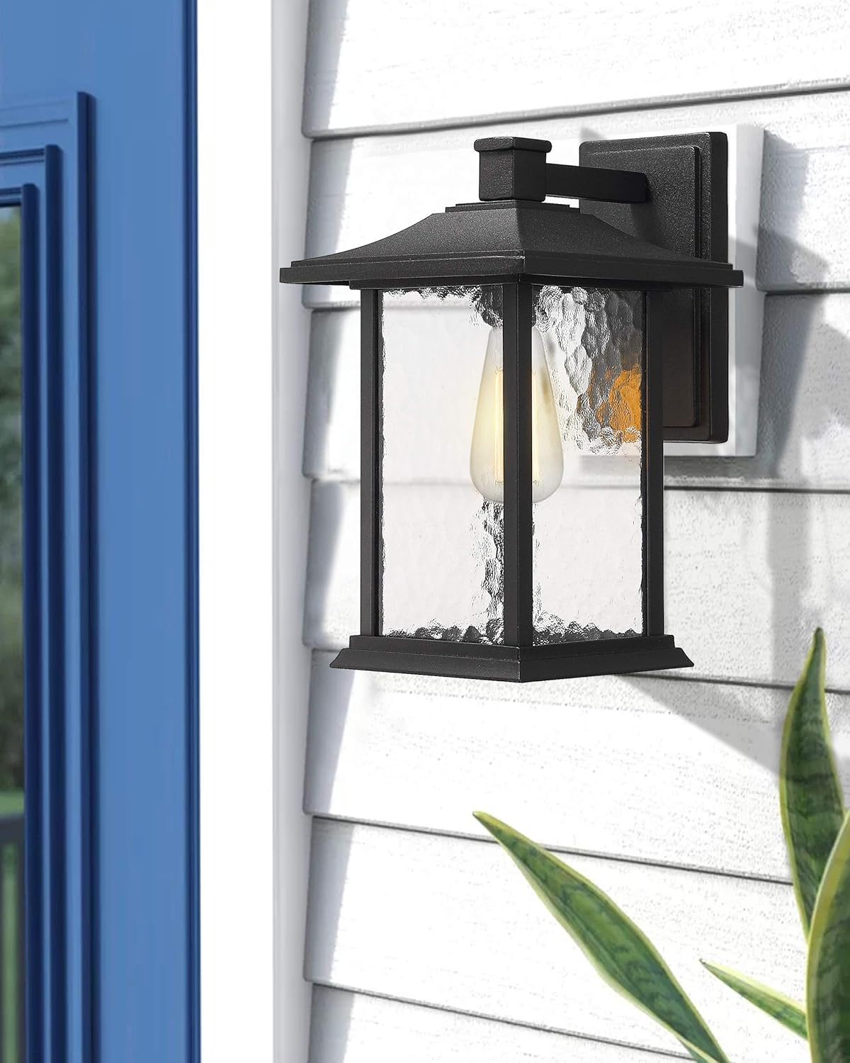 Set of 2 Sand Textured Black Aluminum Outdoor Wall Lights F94484