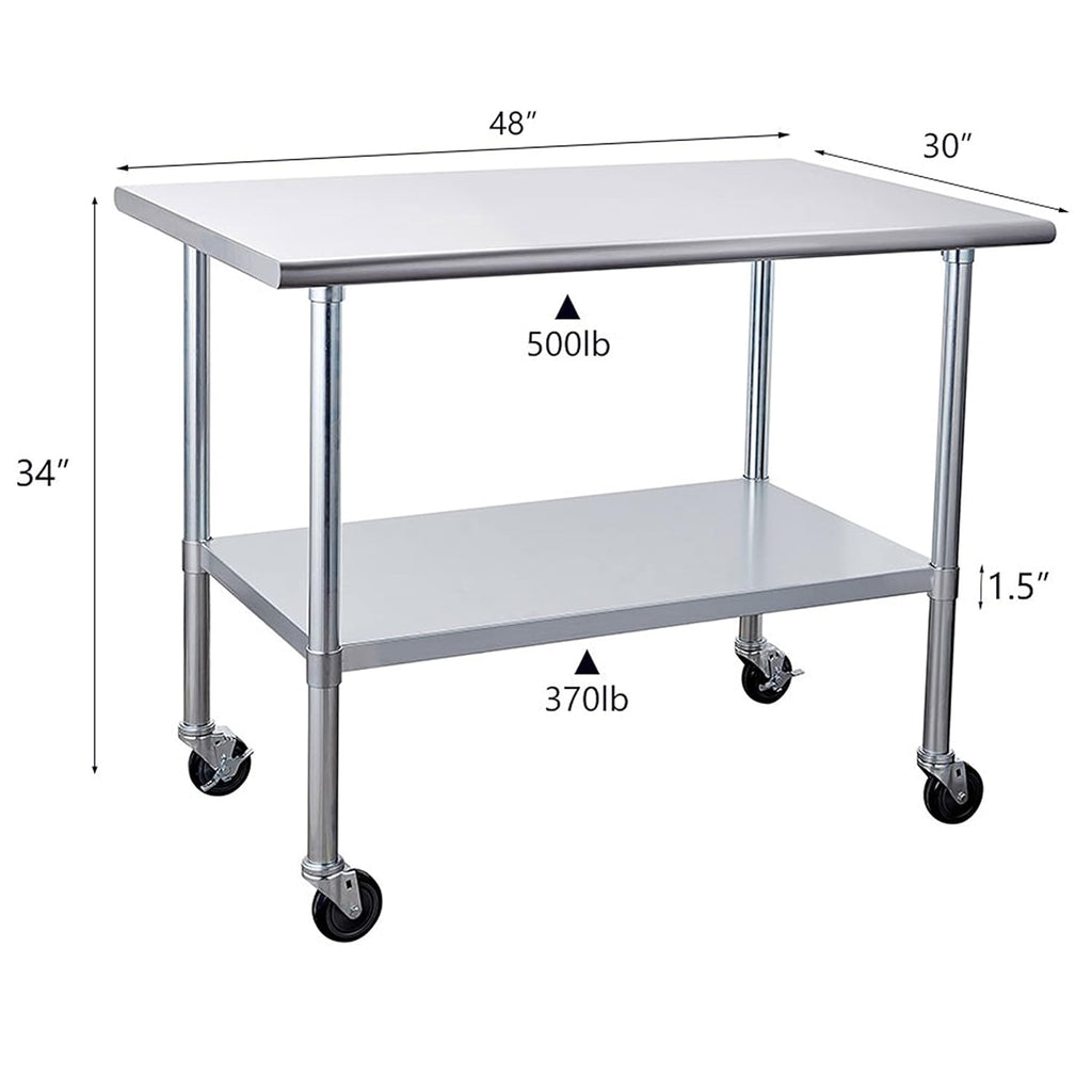 Stainless Steel Table 30 x 48 Inches with Caster Wheels I854071