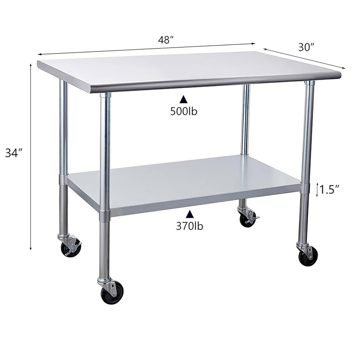 Stainless Steel Table 30 x 48 Inches with Caster Wheels I854071