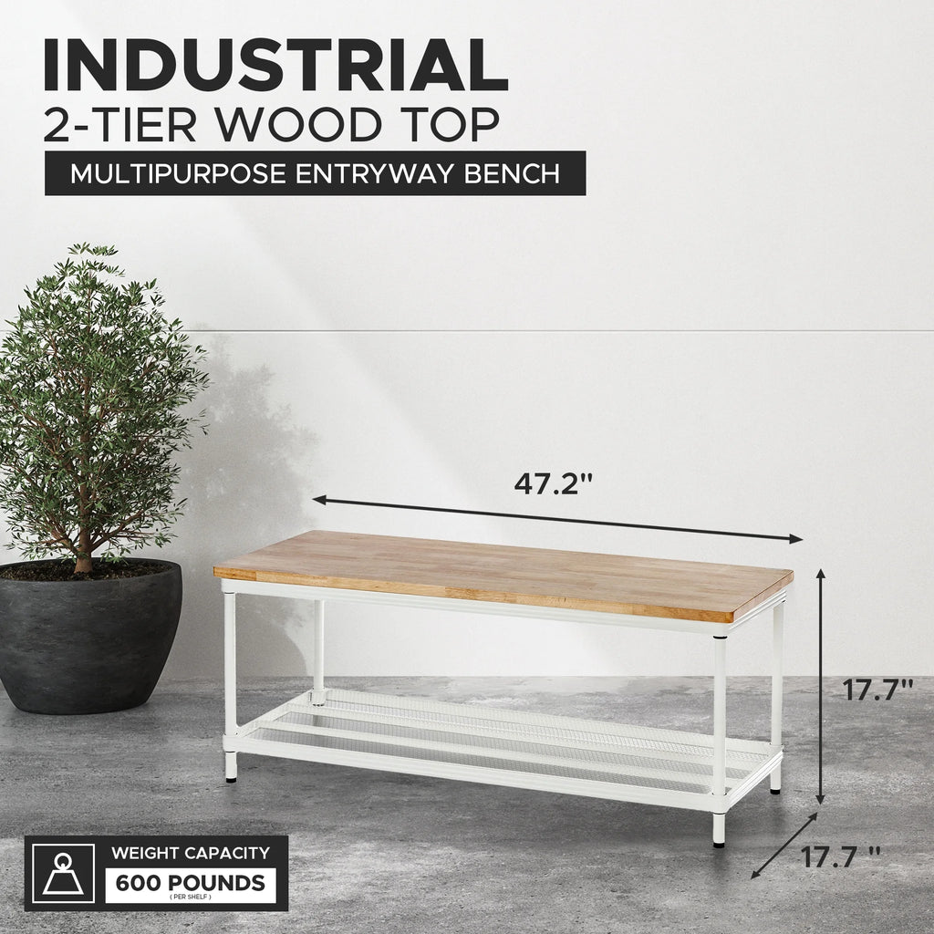 2-Tier White Metal Storage Shelving Unit L48983