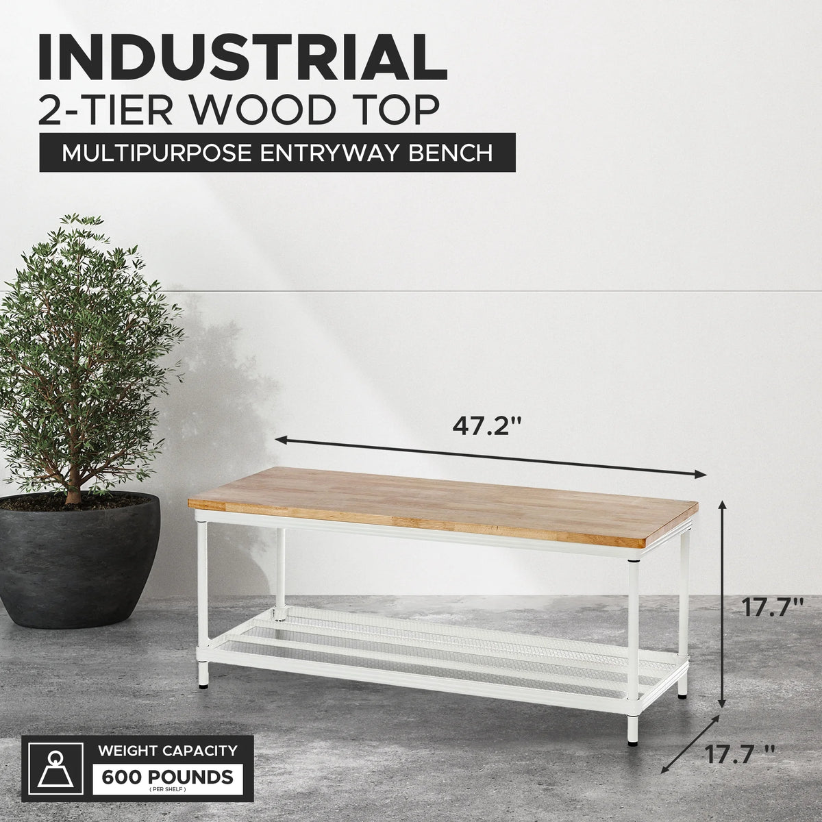2-Tier White Metal Storage Shelving Unit L48983