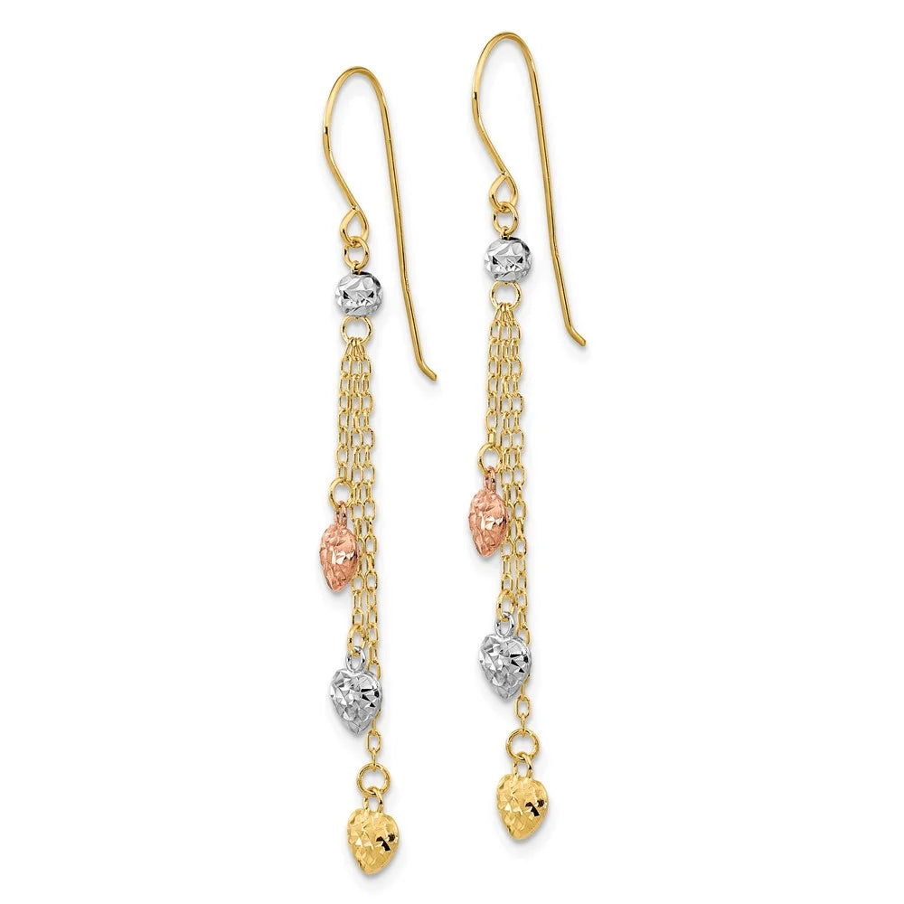 14 Karat Tri-color Diamond-cut Dangle Earrings I488750