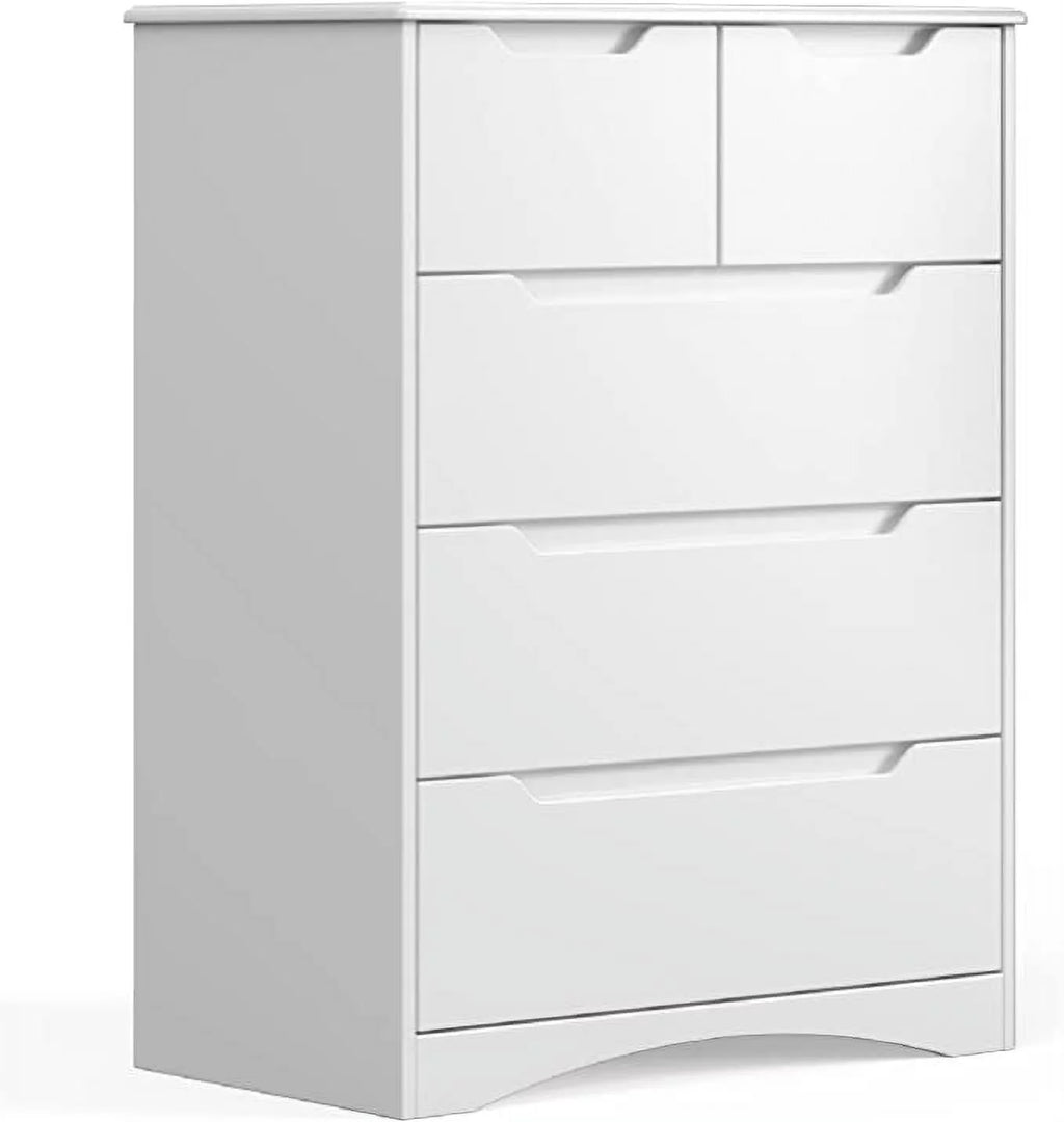 White 5 Drawer Wood Dresser E56604
