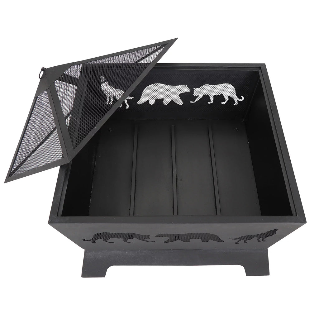 26 Metal Pyramidal Fire Pit with Cover&Poker F7851