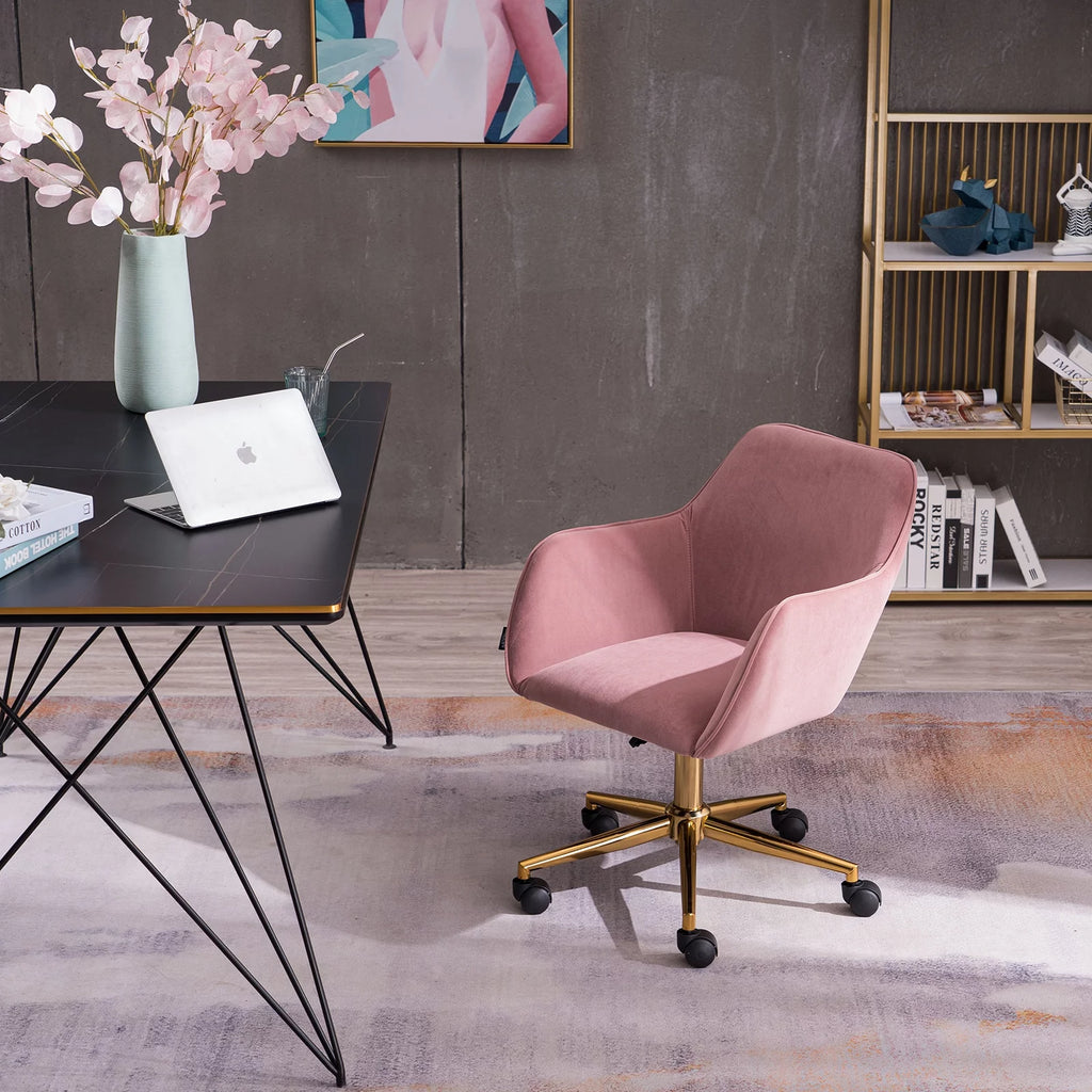 Modern Adjustable Height 360 Revolving Office Chair with Gold Metal Legs F82776