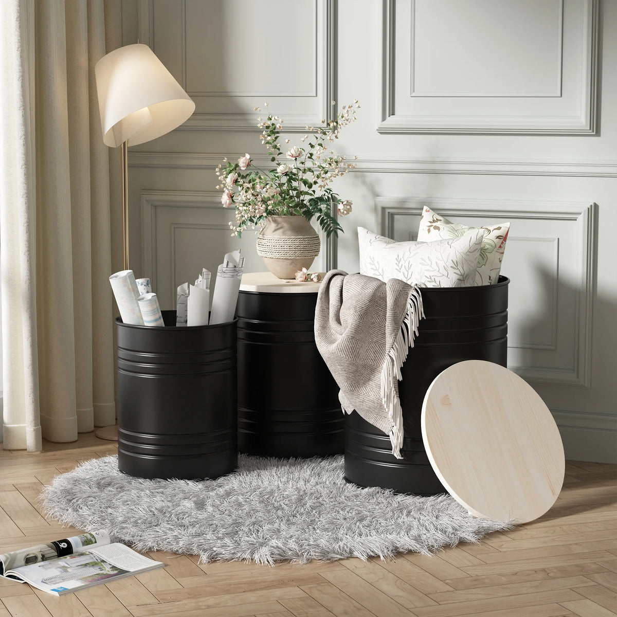 Set of 3 Round Storage Ottoman T2362