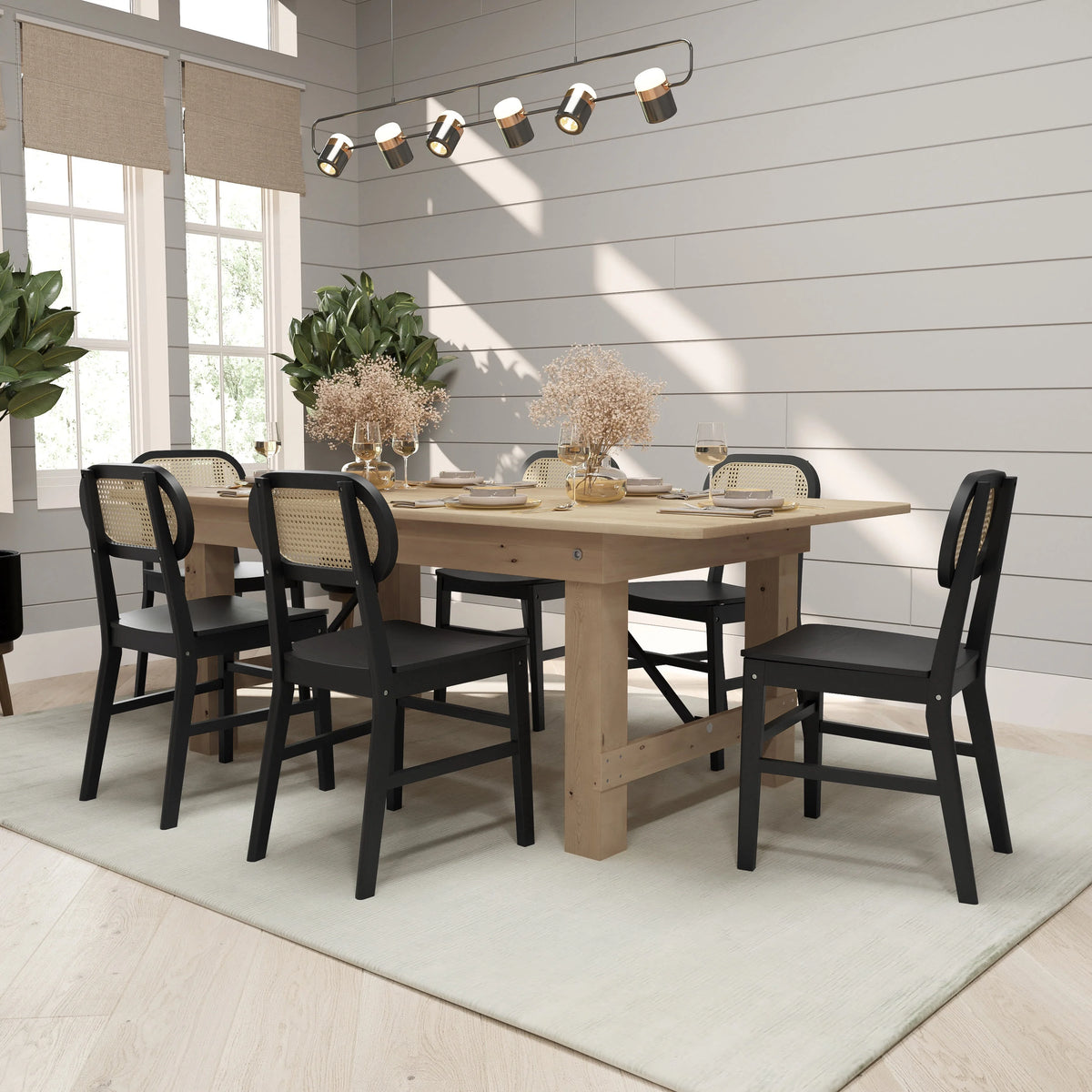 Set of 2 Cane Rattan Dining Chairs with Solid Wood Frames O149
