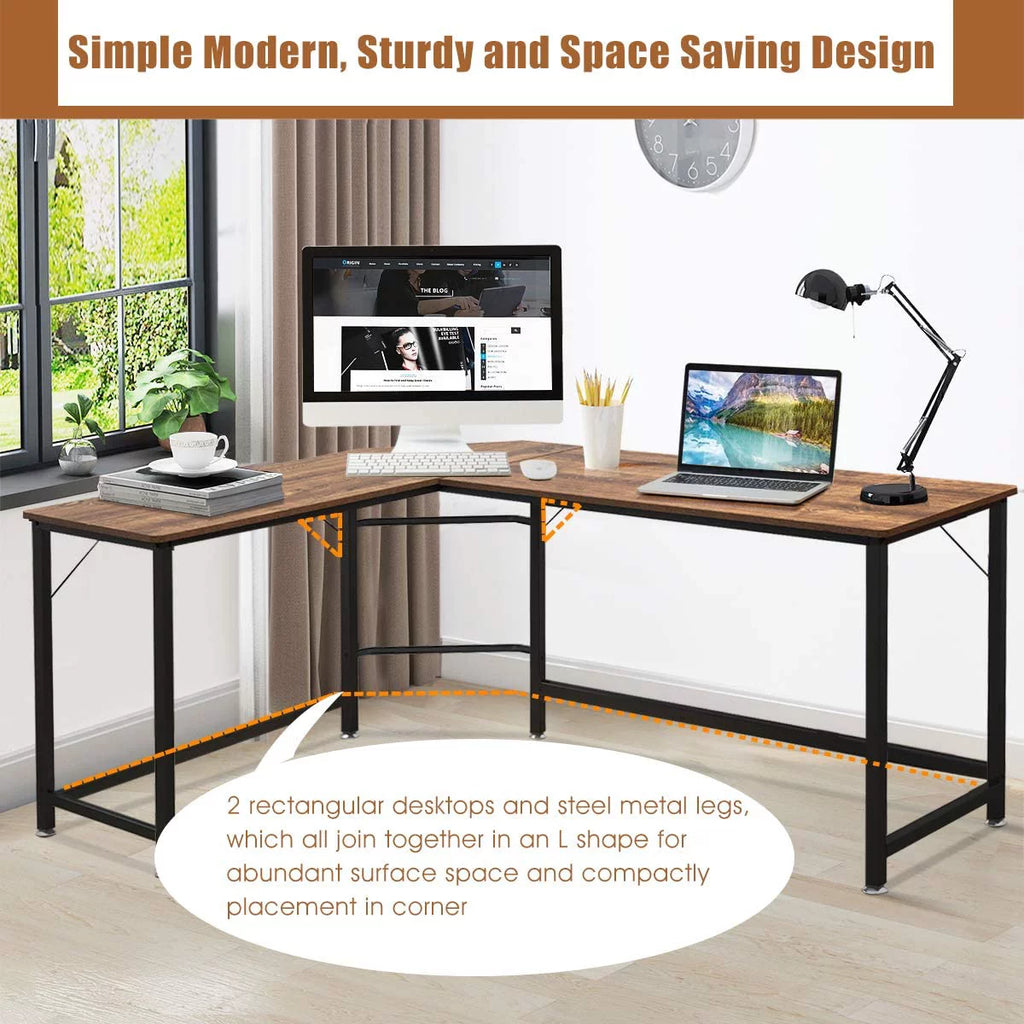 66 Inch L-Shaped Computer Desk with CPU Stand R631769