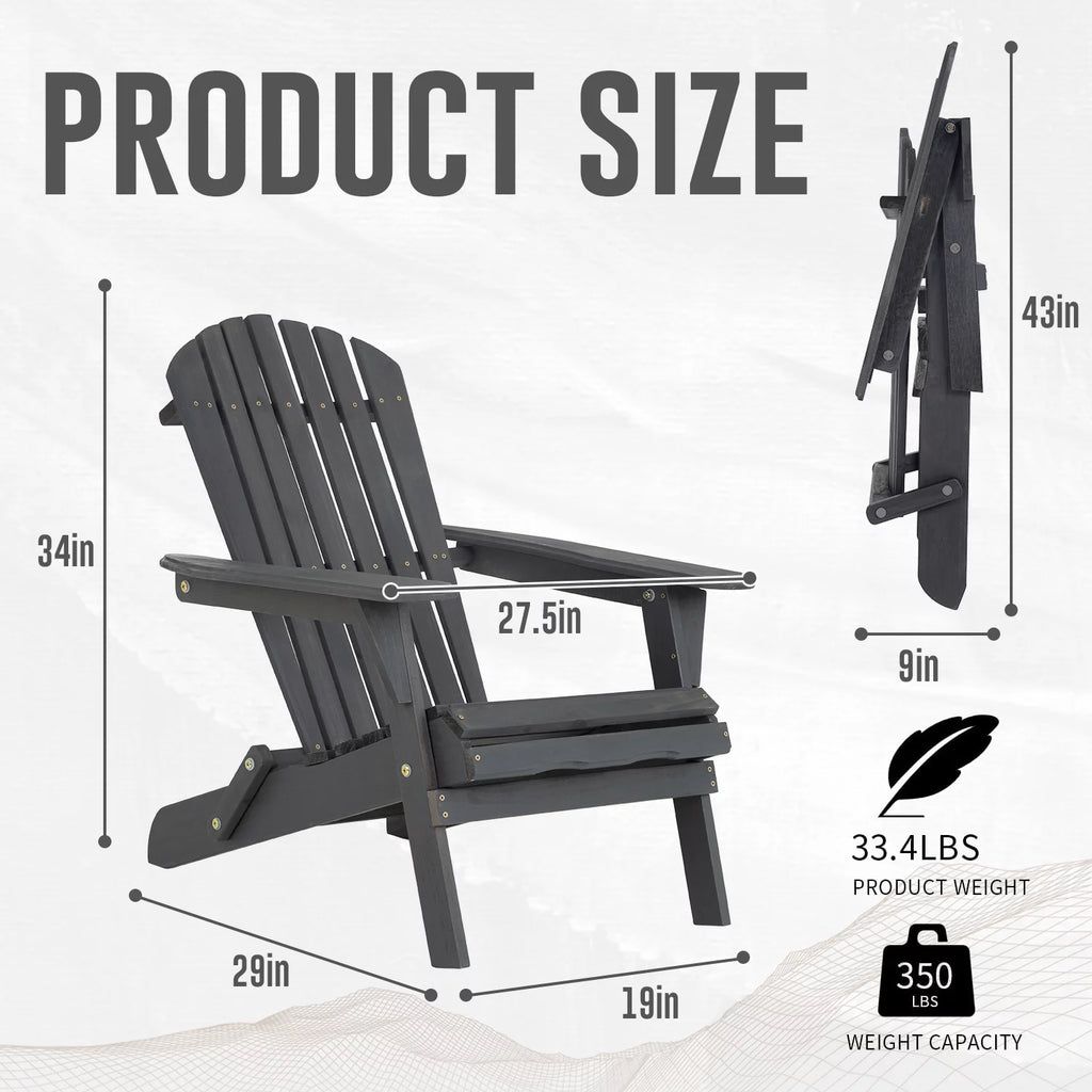 Folding Adirondack Chair Weather Resistant Wood Patio Chair Grey J33987