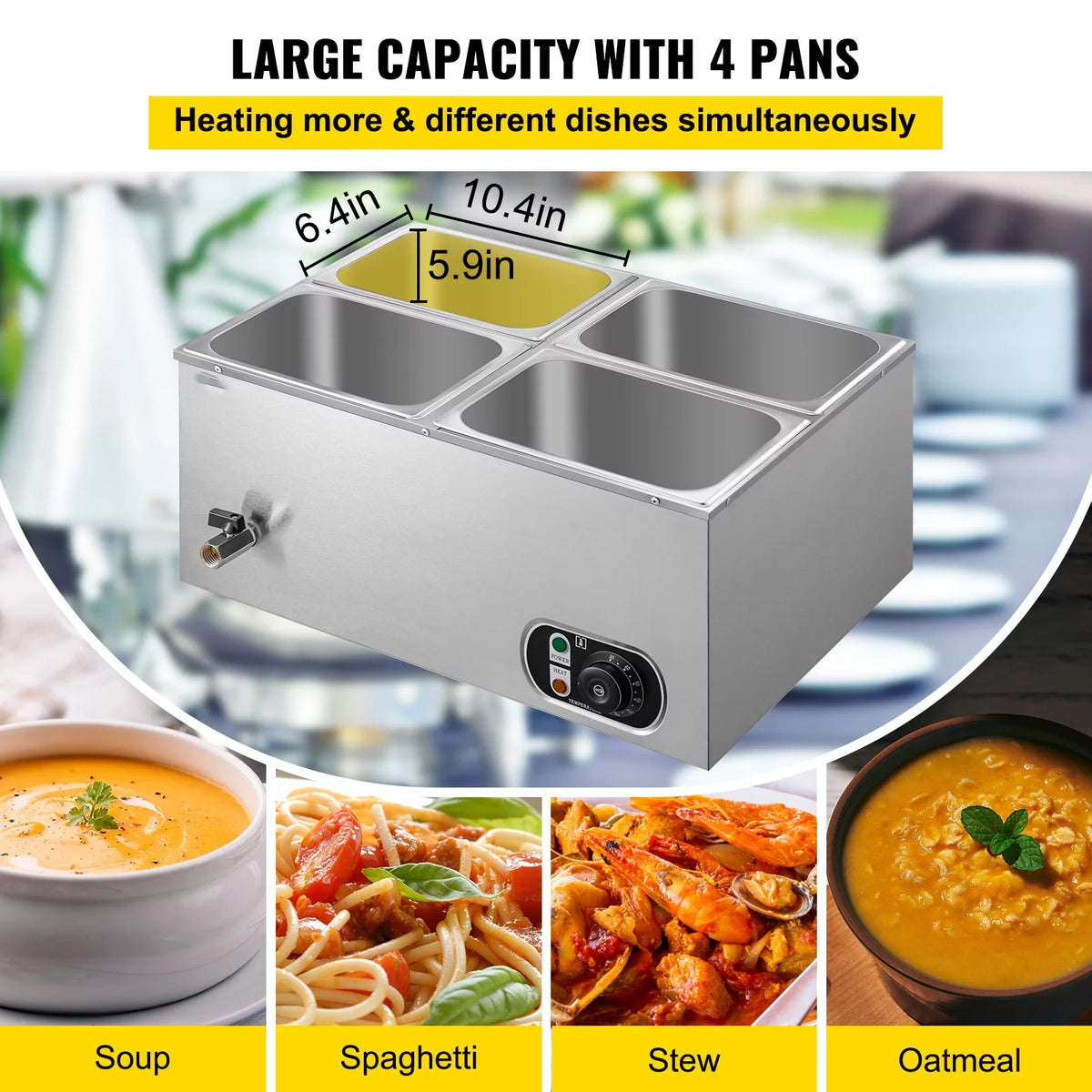 110V 4-Pan Stainless Steel Commercial Food Warmer 24 Qt X15655