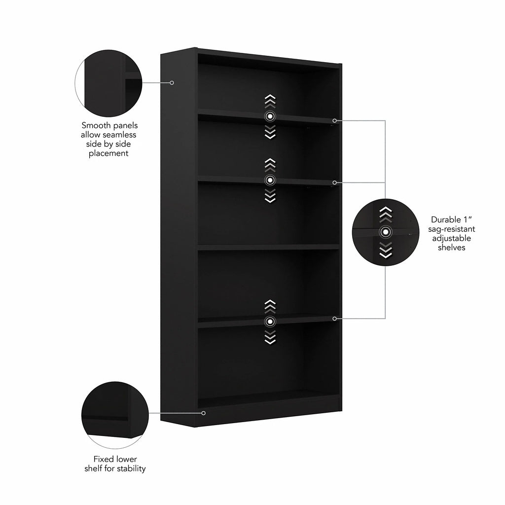 5 Shelf Classic Black Bookcase D4527
